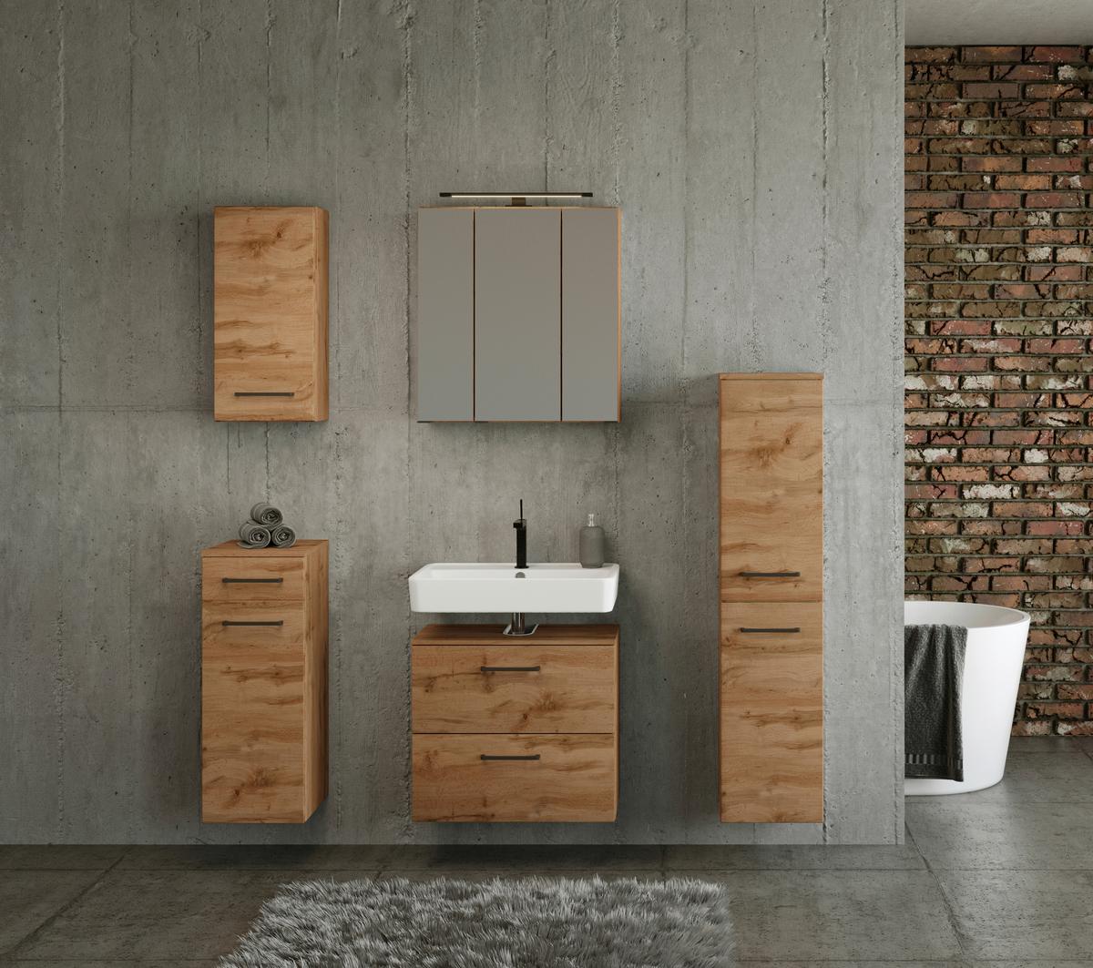 Waschbeckenunterschrank Manchester ca. 60x59 cm Eiche - Eichefarben/Schwarz, MODERN, Holzwerkstoff/Metall (60/59/35cm) - Held