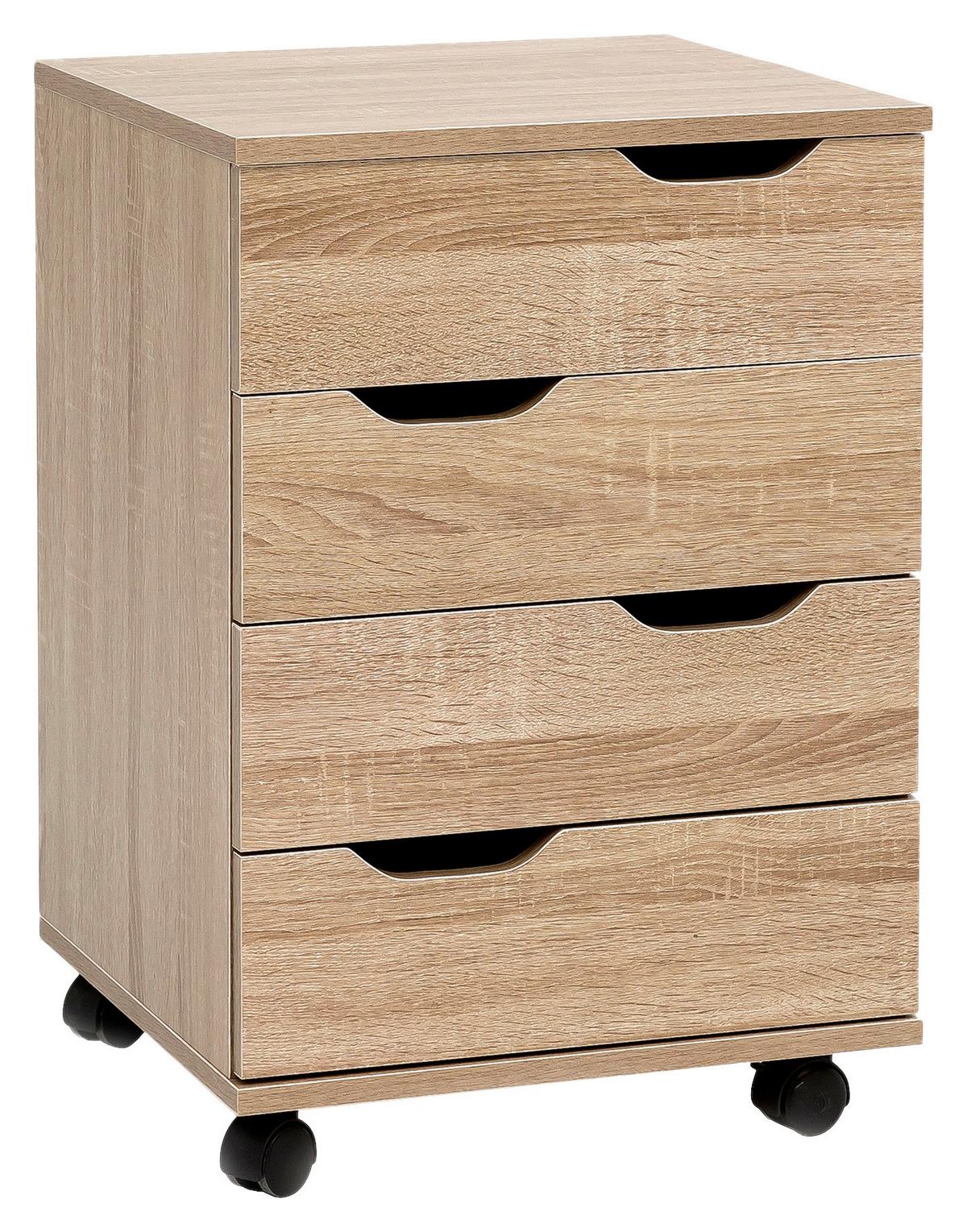 Predalnik Na Kolescih Rollcontainer - barve hrasta, Moderno, umetna masa/leseni material (40/60/40cm) - MID.YOU