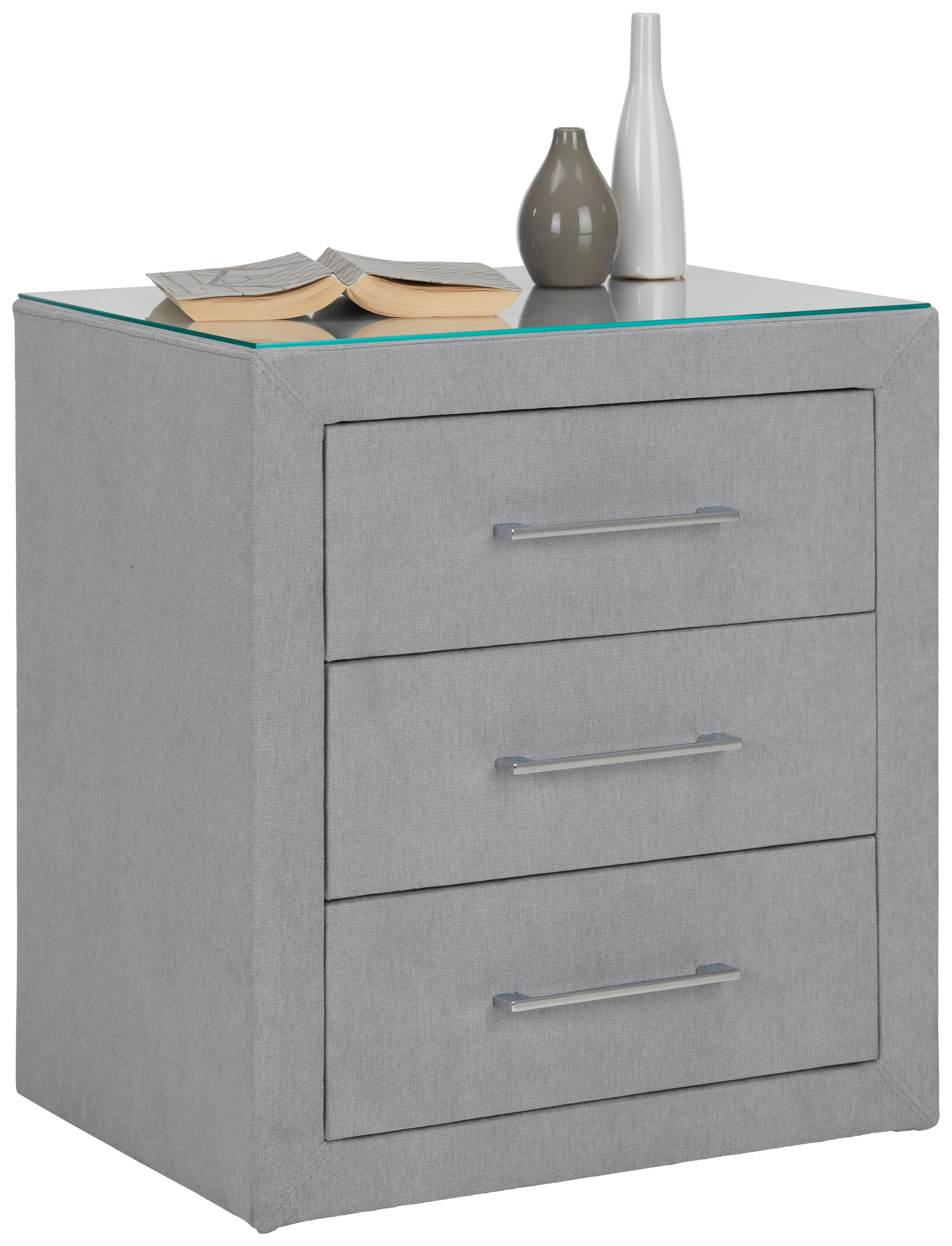 Nachtkästchen in Grau - Grau, Konventionell, Textil/Metall (55/60/40cm) - Premium Living