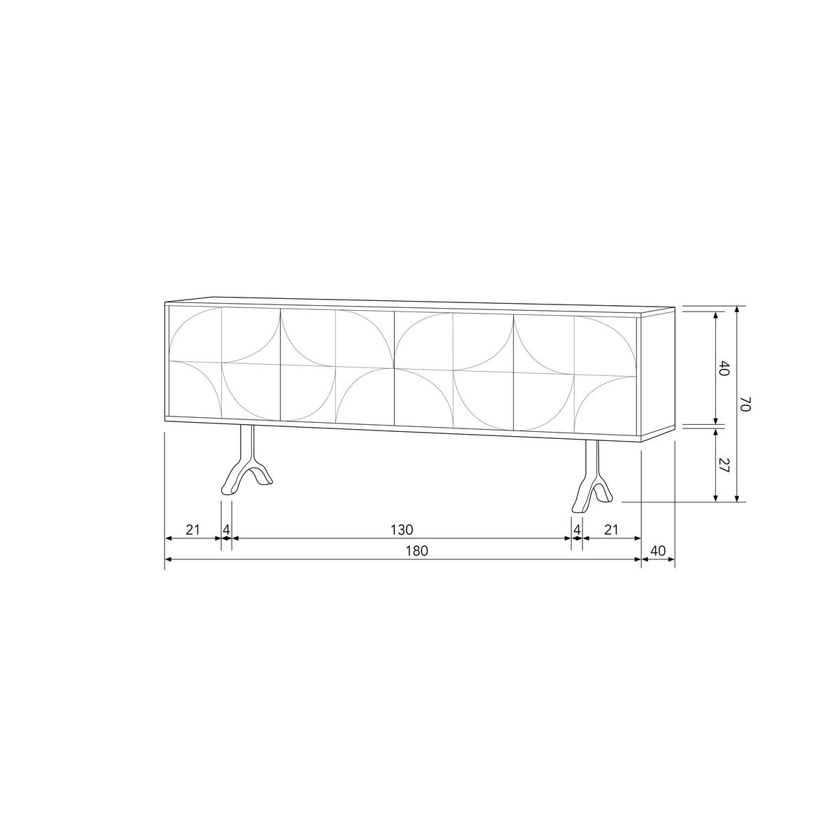 Sideboard Draw Walnussfarben - Messingfarben/Walnussfarben, Design, Holz/Metall (180/70/40cm) - Livetastic