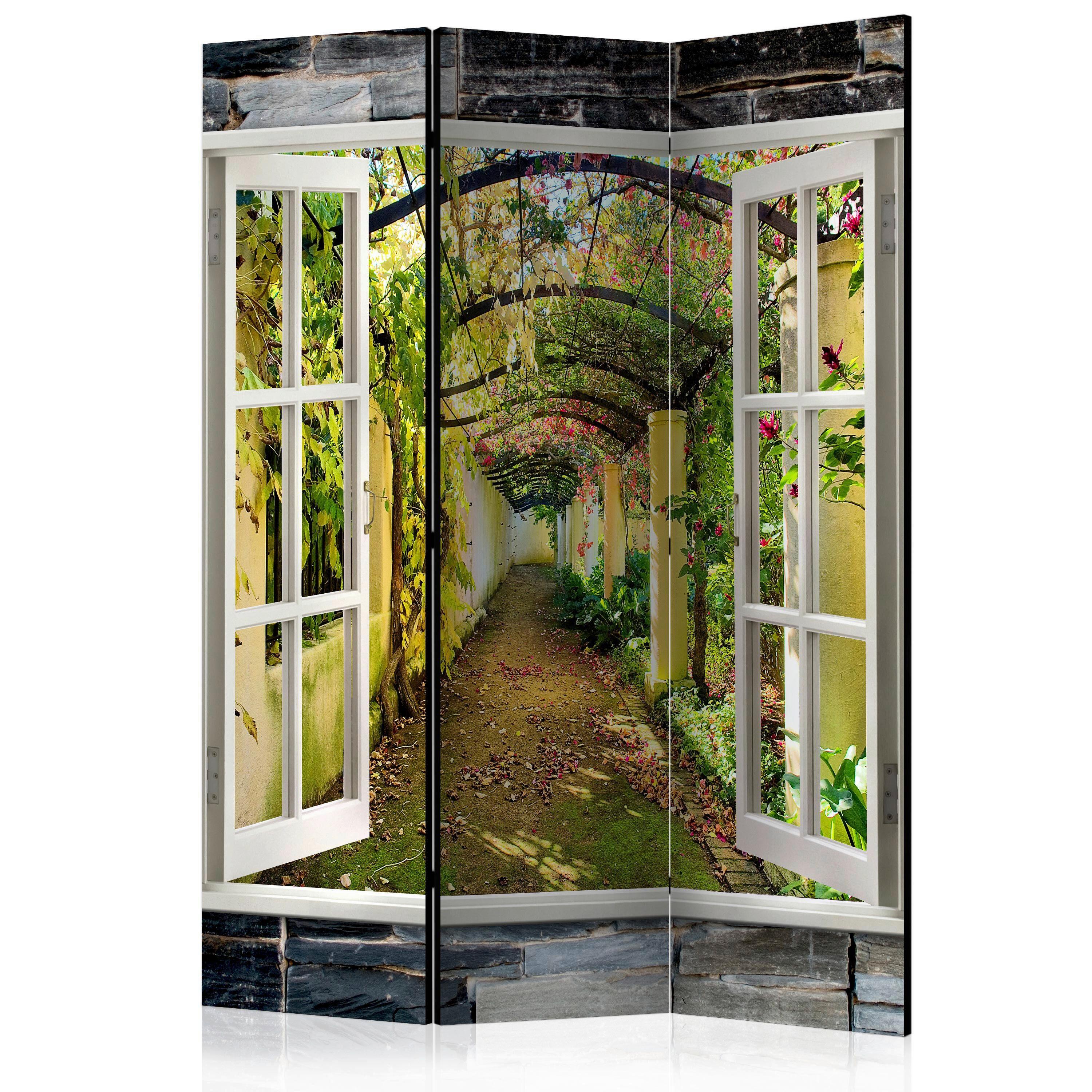 Paravent Secret Garden Weiß/Hellgrün - Weiß/Hellgrün, Basics, Holz/Textil (135/172/3cm) - artgeist