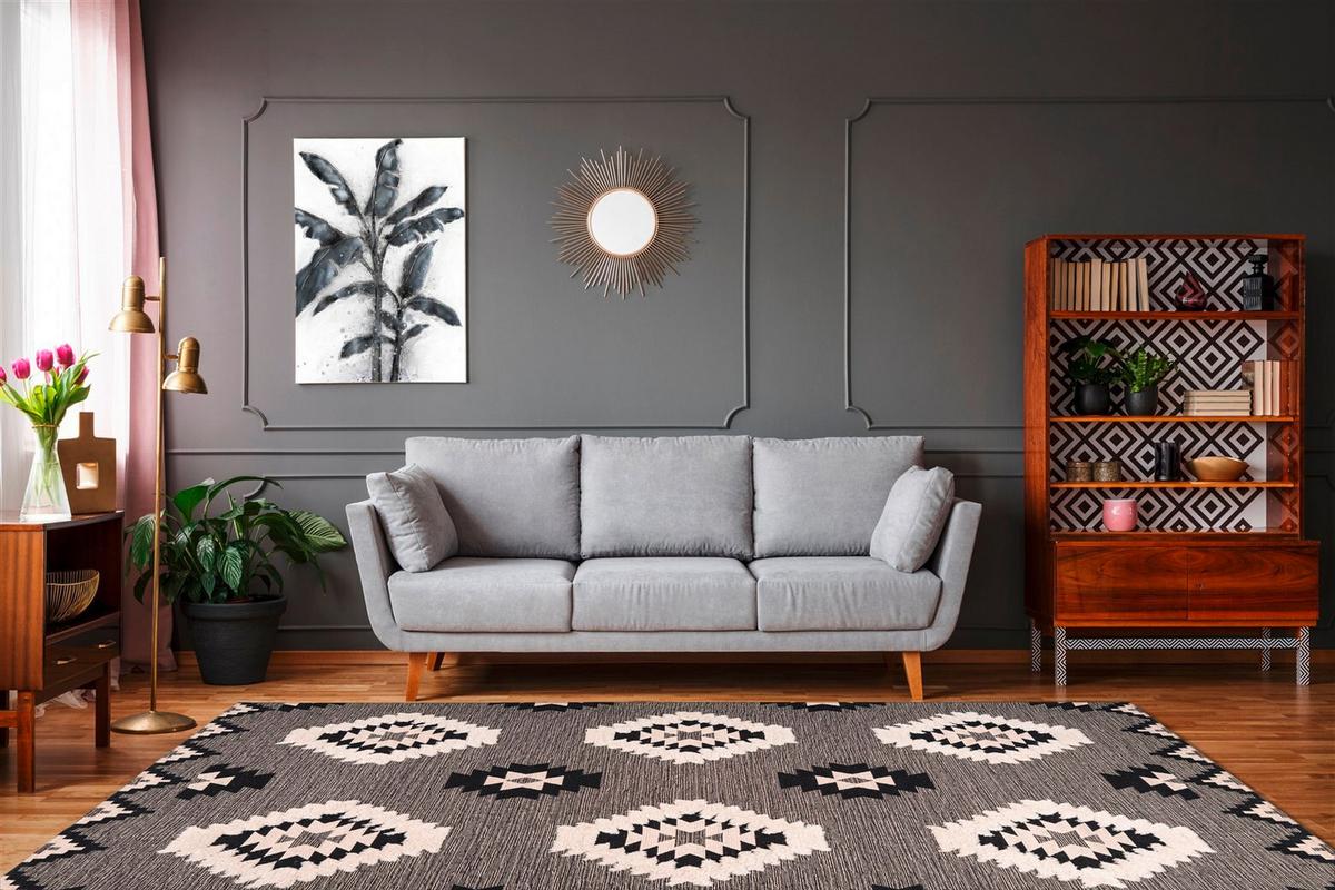 FLACHWEBETEPPICH ETHNIE 400 GRAU 120CM X 170CM - Grau, Design, Textil (120/170cm) - Novel