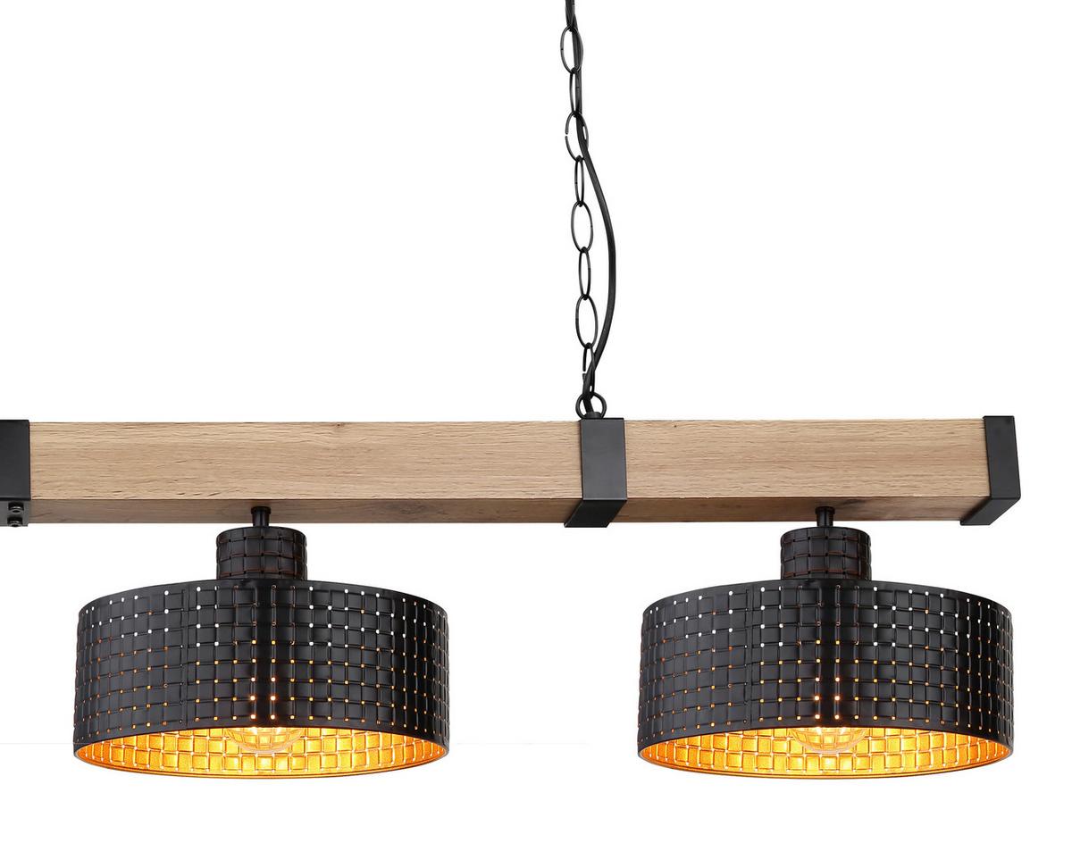 Hängeleuchte Rielly max. 60 Watt - Dunkelbraun/Goldfarben, Natur, Holzwerkstoff/Kunststoff (140/25/120cm) - Globo