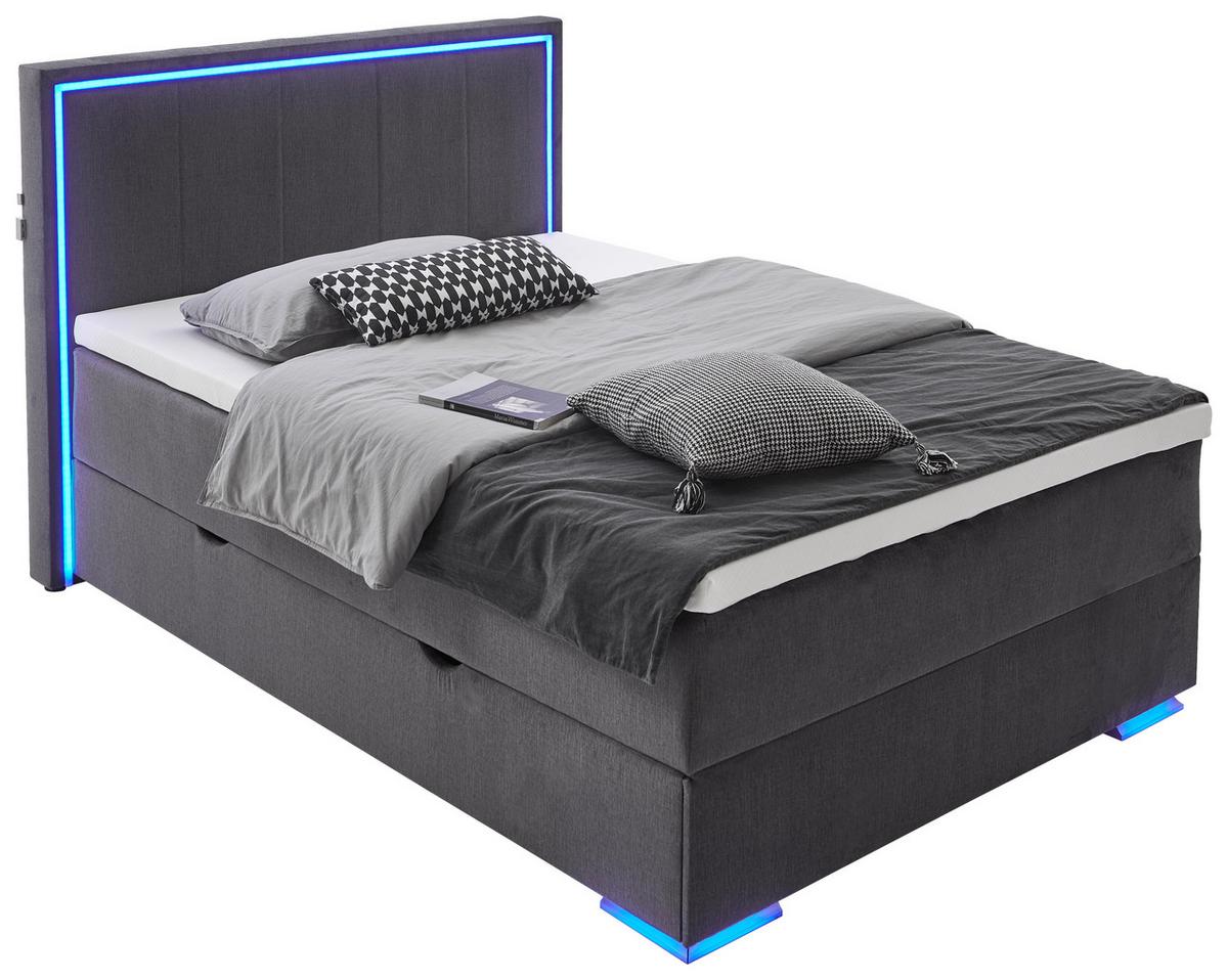 ŁÓŻKO BOXSPRING COLORADO II - antracytowy/kolor chromowy, Design, tworzywo sztuczne/tkanina (140/200cm) - Boxxx