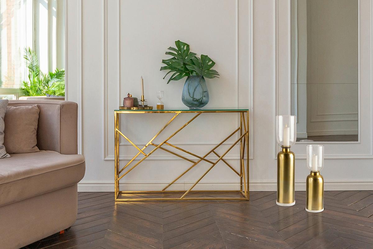 KERZENSTÄNDER SHANTI - Goldfarben, Trend, Glas/Stein (16/72,5/72.5cm) - Kayoom