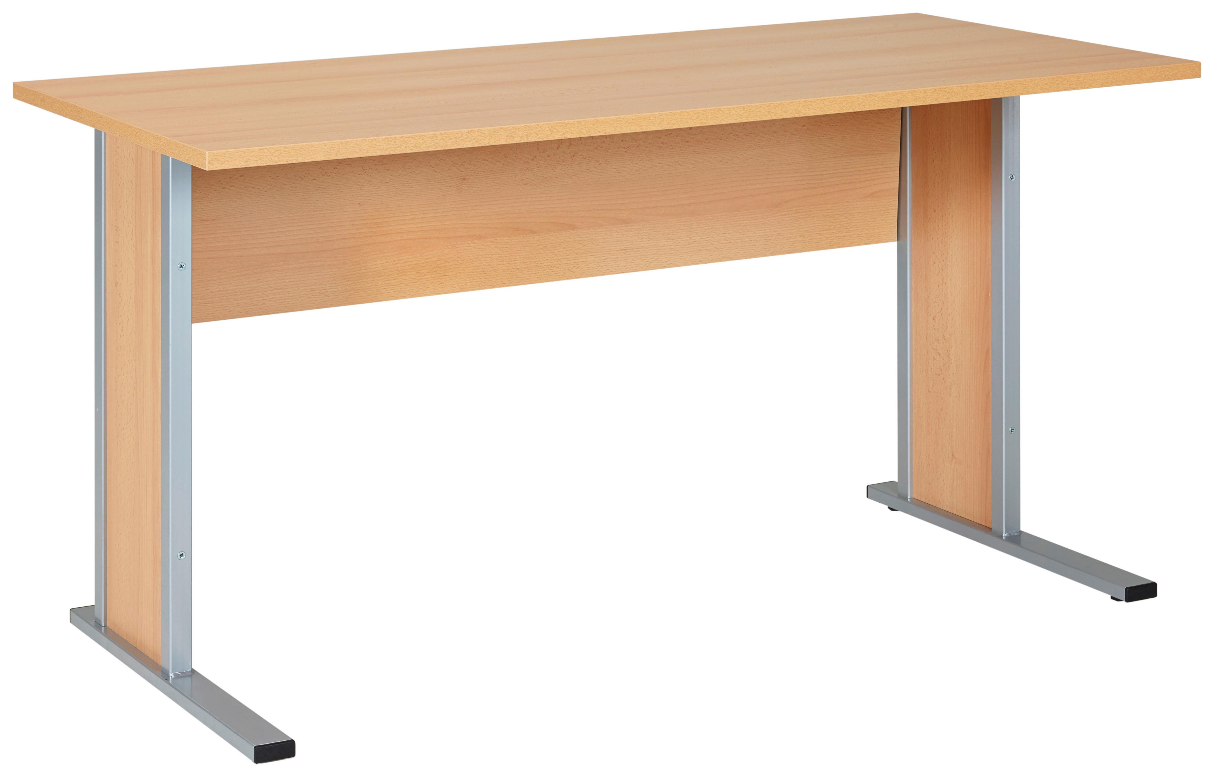 Schreibtisch "Serie 4000" ca 140x65 cm , buche - Buchefarben/Silberfarben, Basics, Holzwerkstoff/Metall (140/65/72,2cm) - MID.YOU