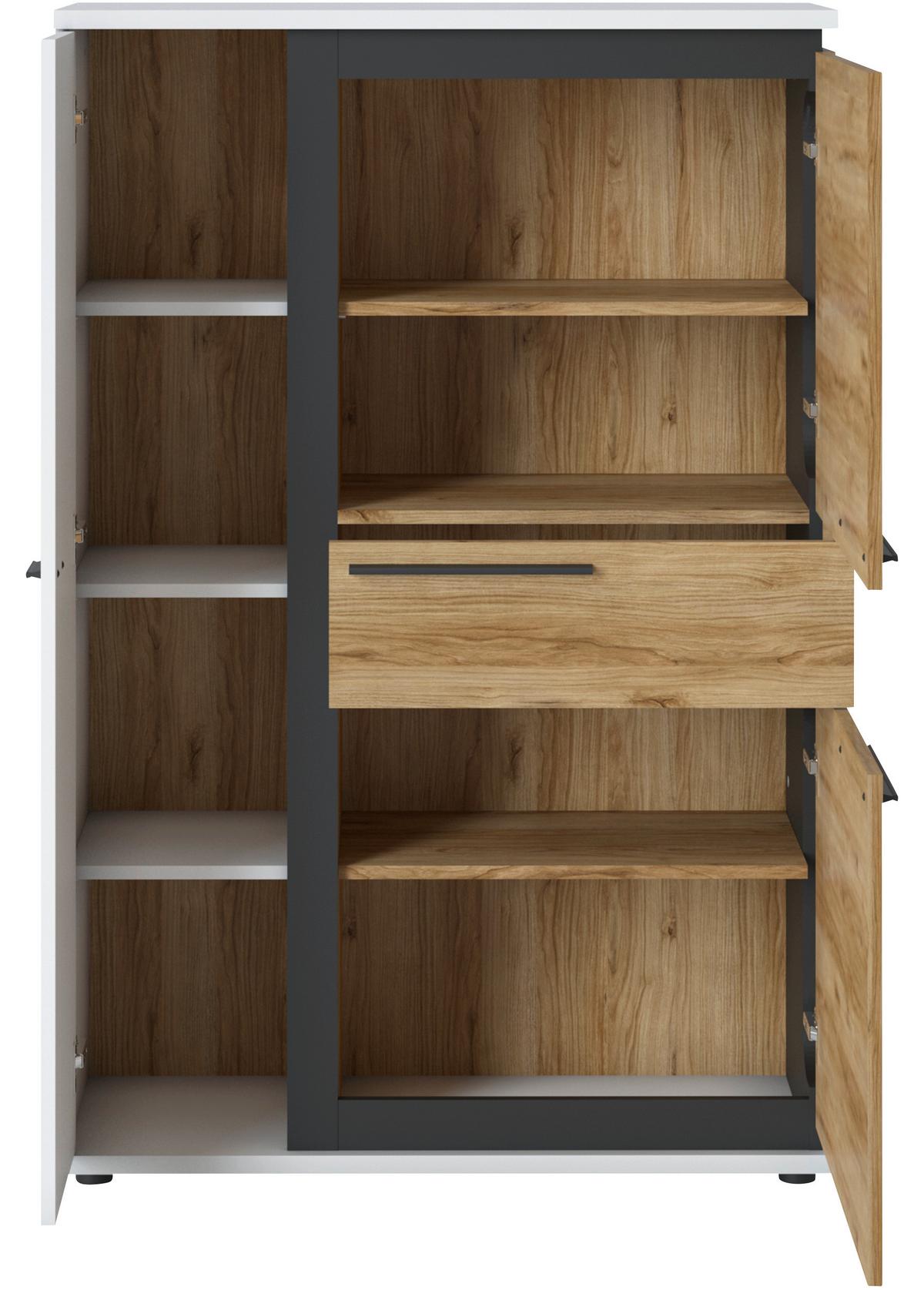 Comodă SALINAS - alb/culoare lemn stejar, Trend, material pe bază de lemn (93/139,8/37cm) - Modern Living