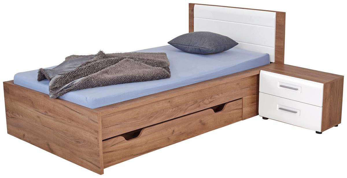 Postelja Avensis New, Temni Hrast, Bela, 90x200 - barve hrasta/bela, Konvencionalno, leseni material/les (90/200cm) - Mömax