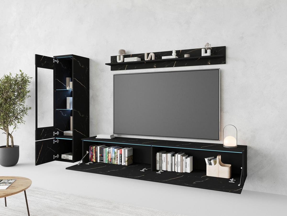 Dnevni Regal Vera, Črna Marmorirana, 3-Delno, Led - siva/barve skrilavca, Basics, umetna masa/steklo (210/130/33cm) - P & B