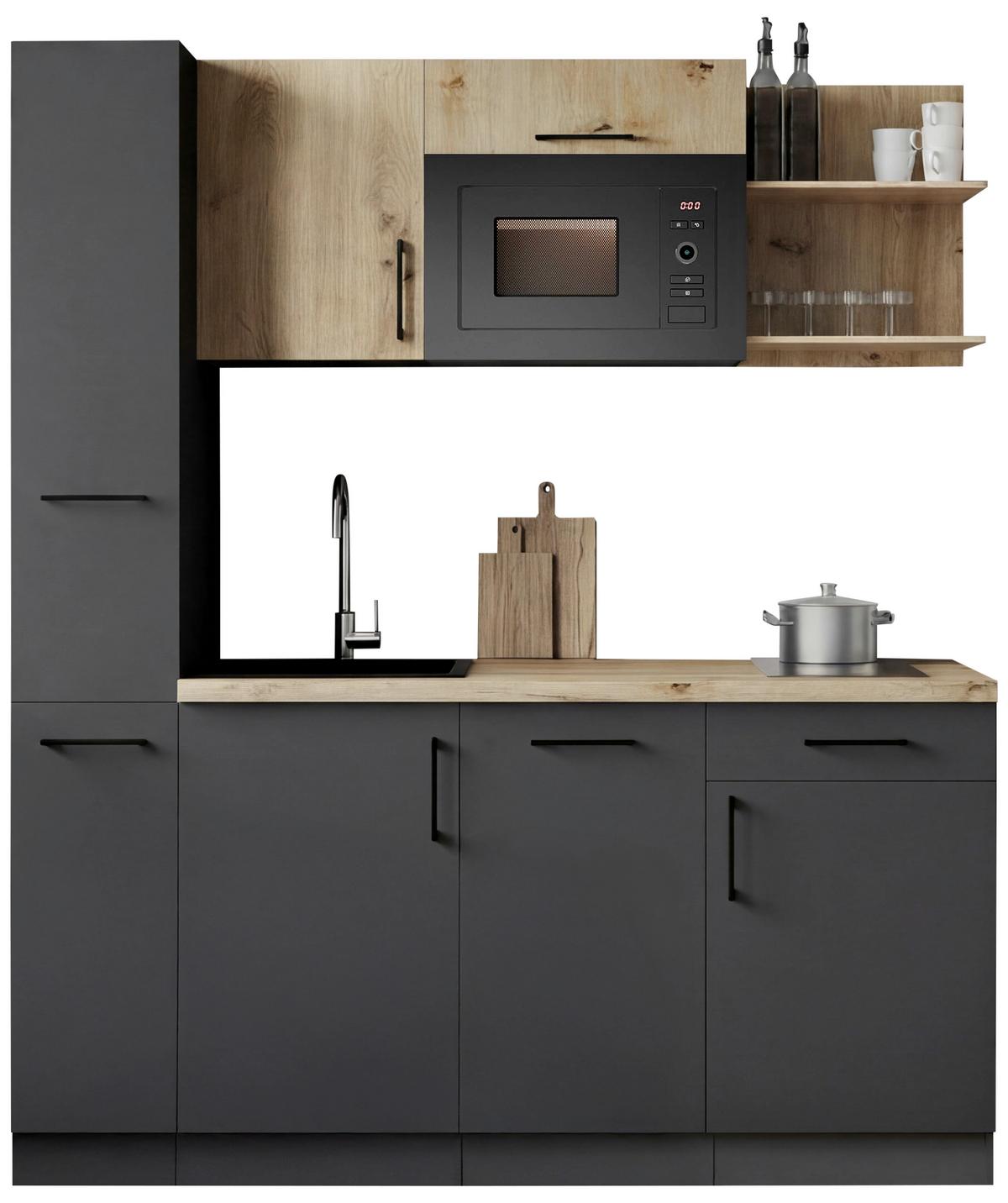 Küchenblock Oliver m. Geräten Grau - Eiche Artisan/Grau, Trend, Holzwerkstoff/Metall (175cm) - Respekta
