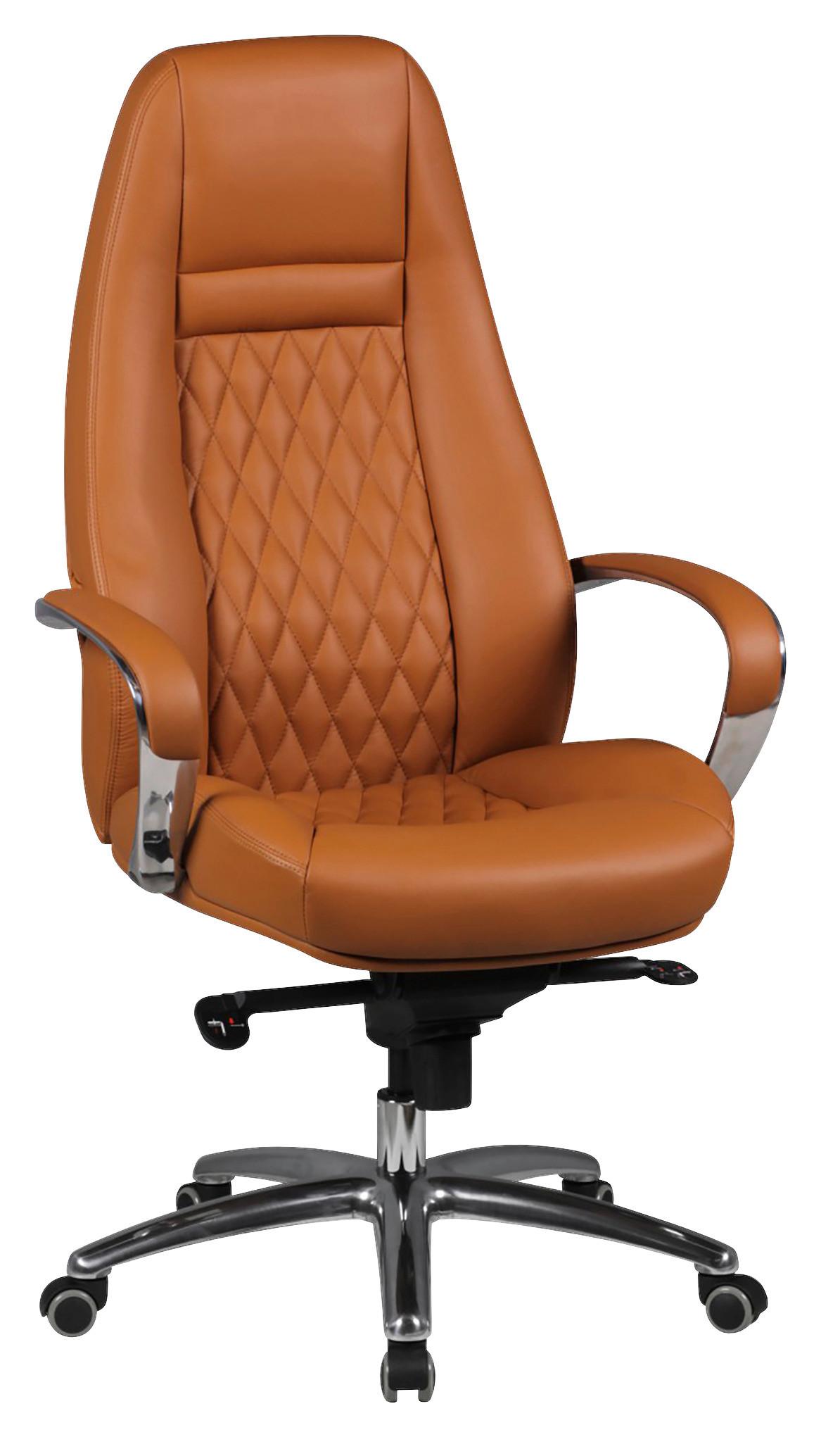 Chefsessel Austin in Hellbraun Echtleder - Hellbraun/Alufarben, MODERN, Leder/Kunststoff (68/130/68cm) - MID.YOU