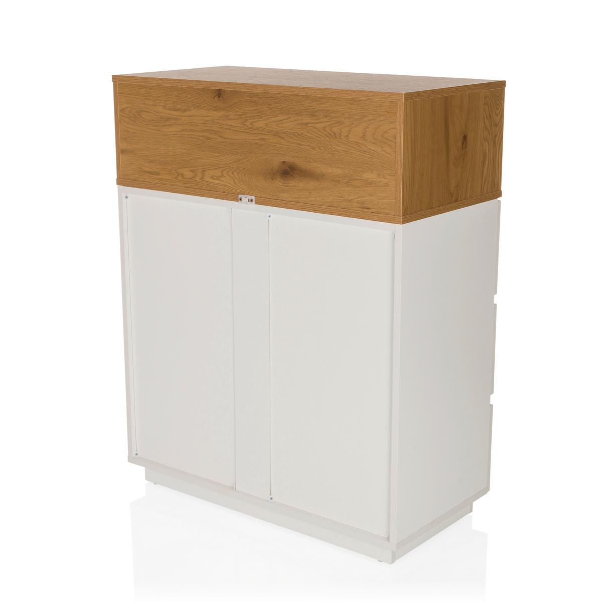 Komoda Melmo, Bela, Barva Hrasta - barve hrasta/bela, Moderno, umetna masa/leseni material (80/100/40cm) - MID.YOU