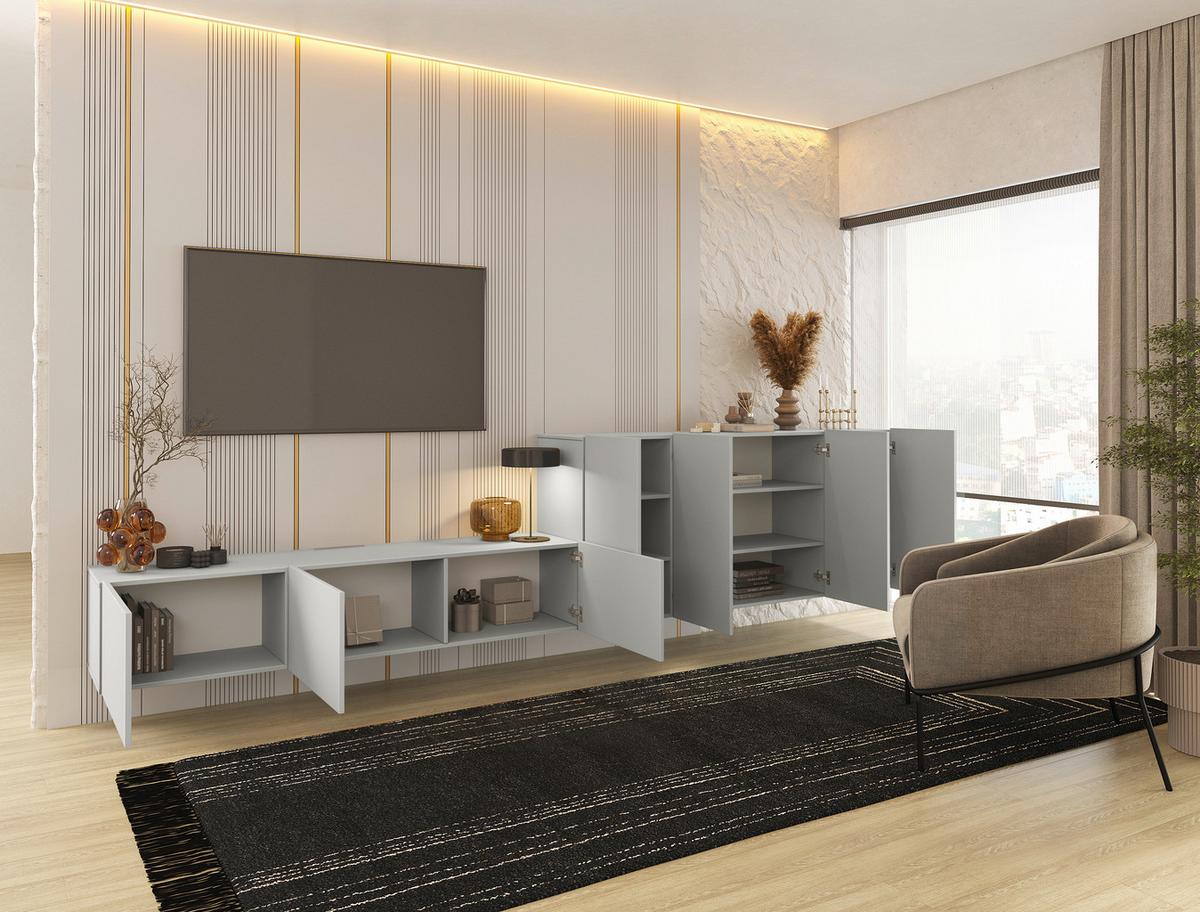 KOMODA NISKA NEWNIQ - kaszmir, Design, materiał drewnopochodny (180/36,7/42cm) - Hom`in