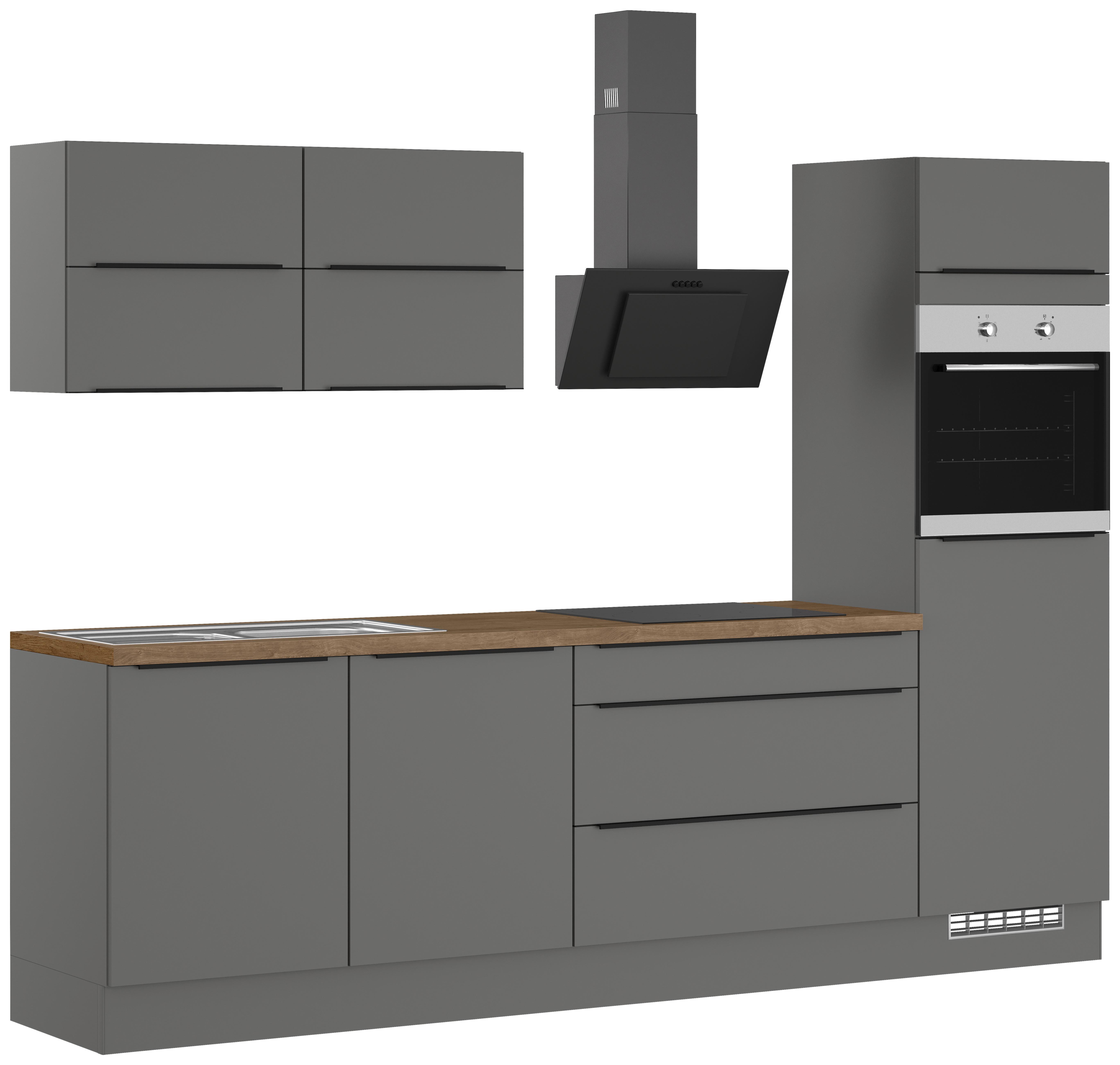 Küchenblock IBZ ohne Geräte ca. 280 cm Dunkelgrau - Eiche dunkel/Graphitfarben, Design, Holzwerkstoff/Metall (280cm) - Impuls