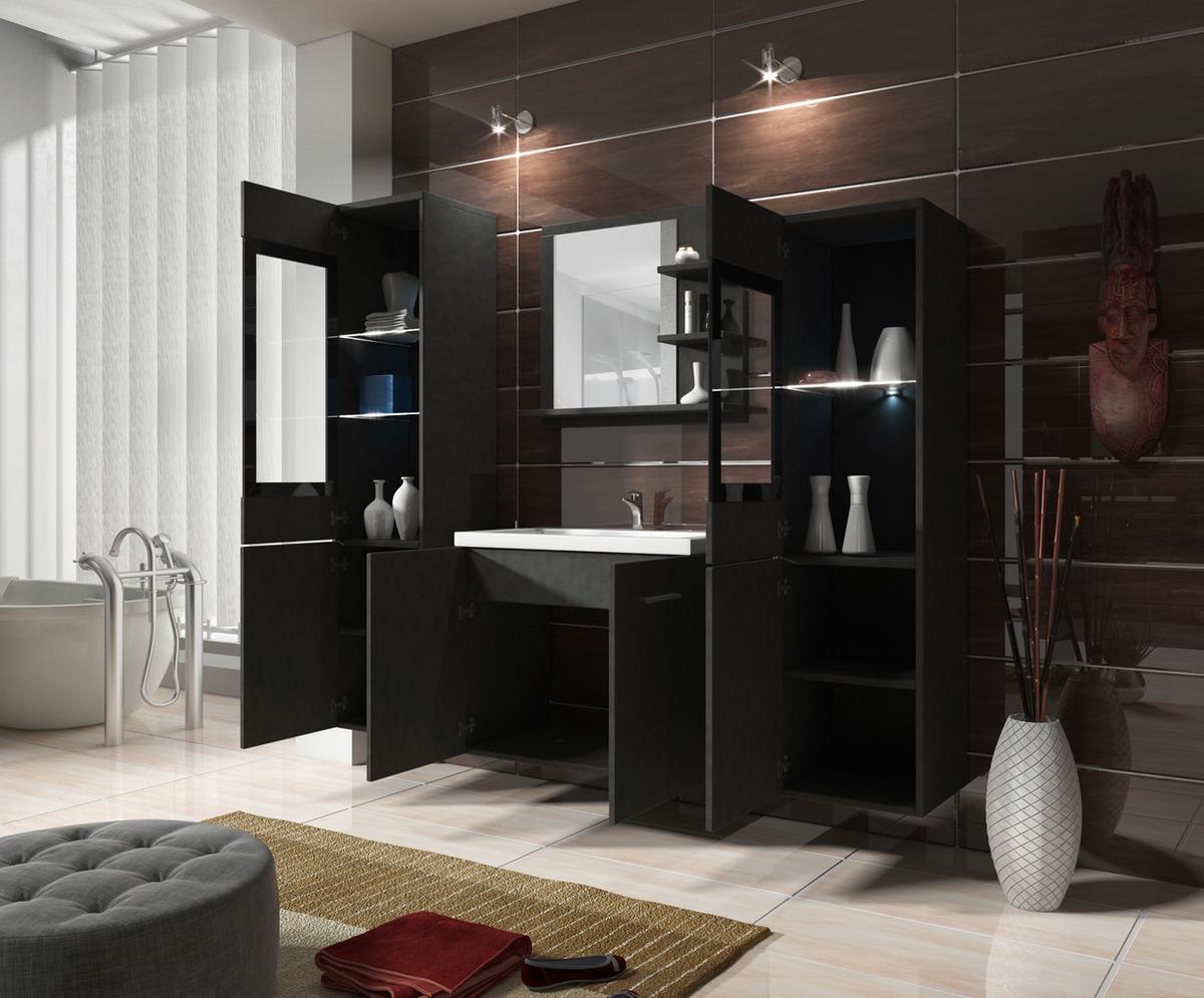 Badmöbel-Set 5-tlg. Madrit mit LED ca. 120 cm Anthrazit - Anthrazit/Weiß, LIFESTYLE, Glas/Holzwerkstoff (120cm) - P & B