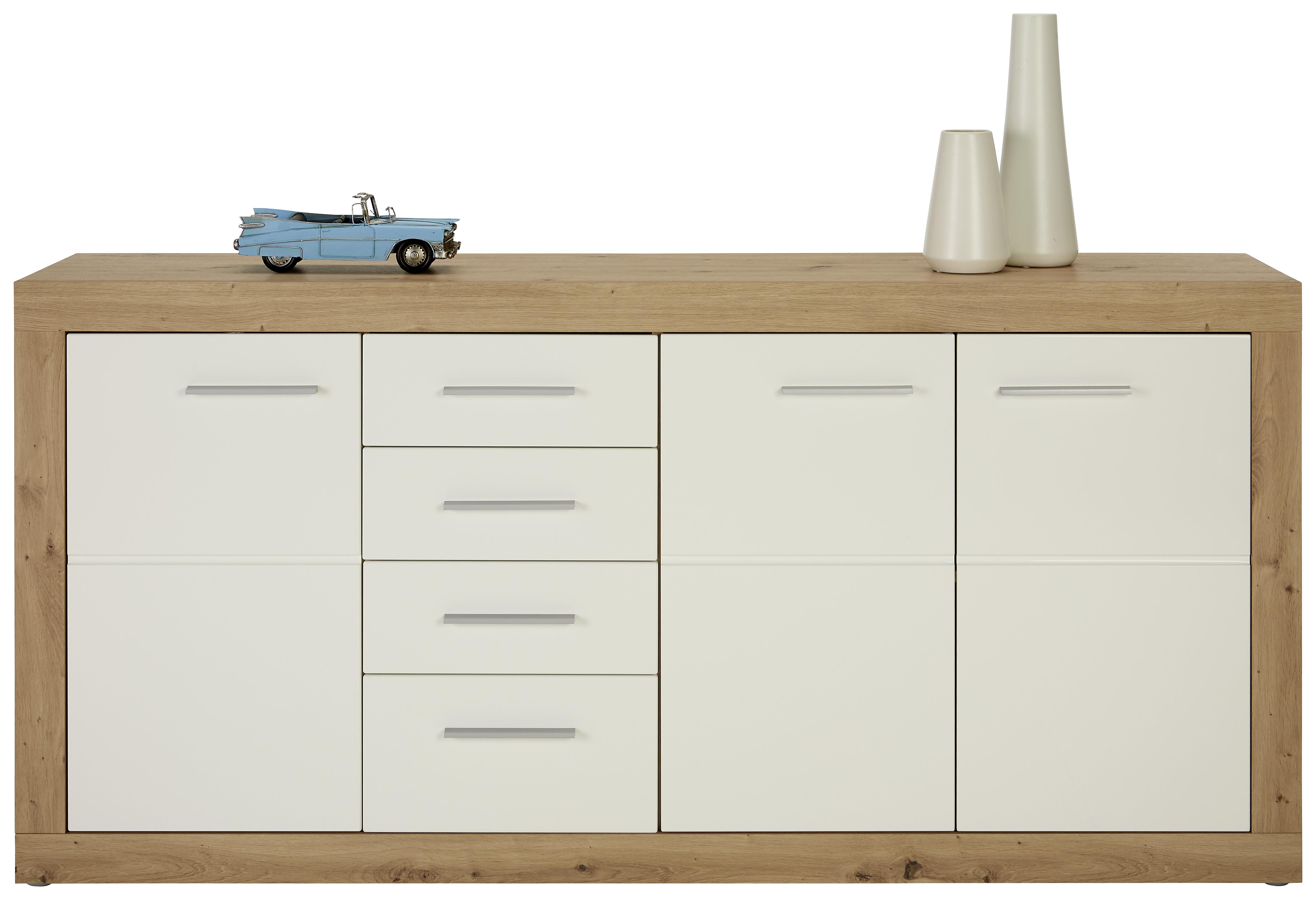 Sideboard in Weiß/Eichefarben - Chromfarben/Eichefarben, MODERN, Holzwerkstoff/Kunststoff (179/86/40cm) - Modern Living