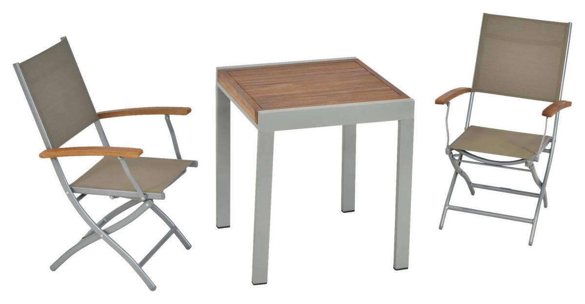 Set Za Balkon Naxos, 3-Delno, Aluminij - srebrne barve/bež, Moderno, kovina/umetna masa - Gardenson