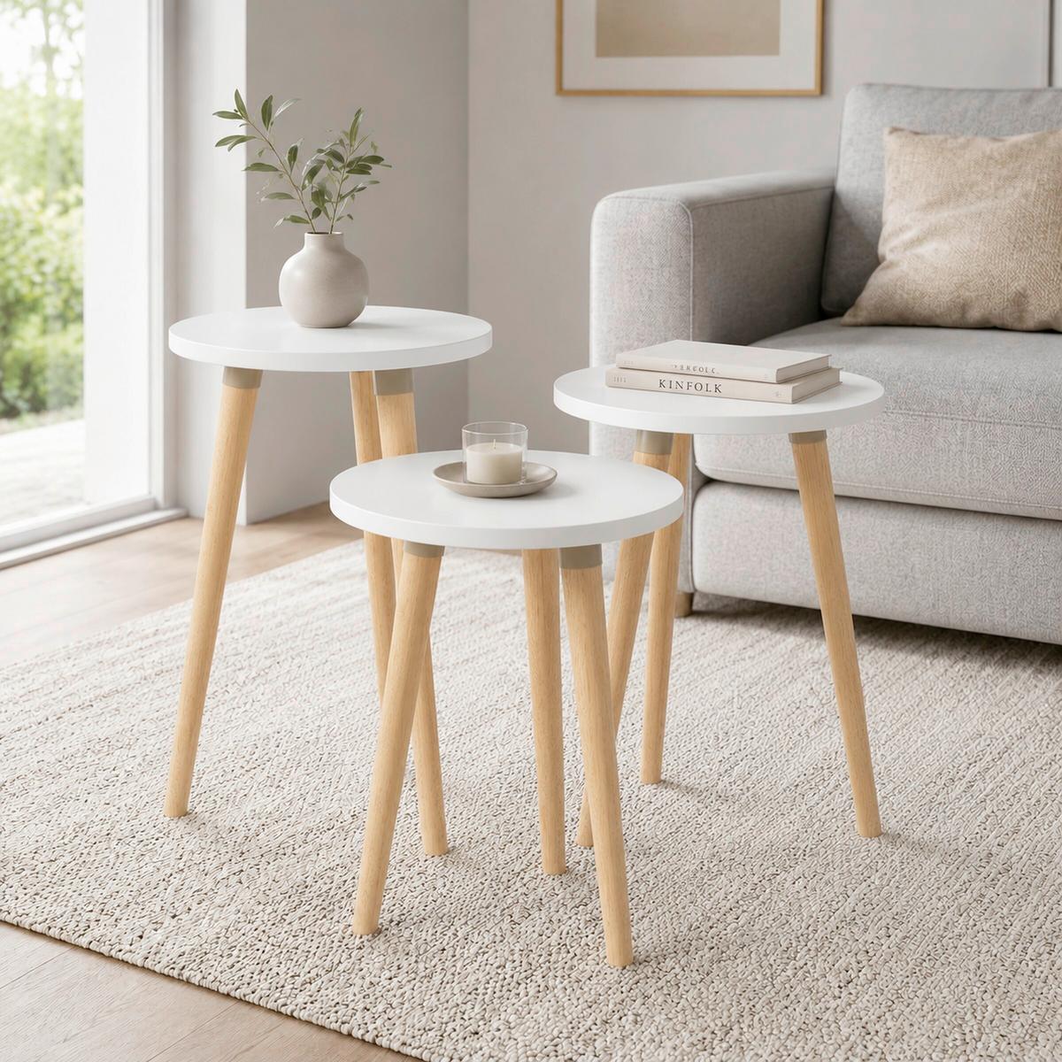 Beistelltischset Barilo 3-tlg. Weiß/Honigeiche - Honigeiche/Weiß, Design, Holzwerkstoff (33,5/33,5/52cm) - MID.YOU