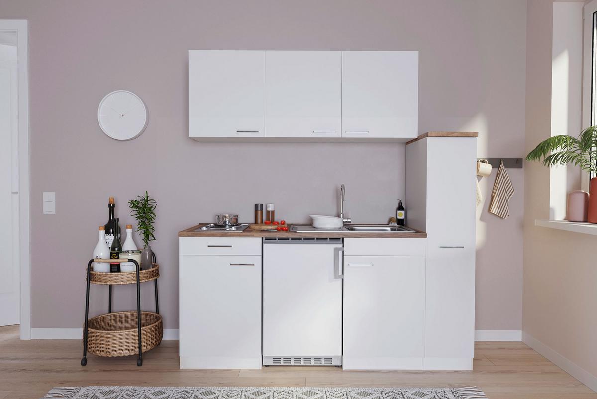 Kuhinjski Blok Z Aparati Economy, Barva Oreha, Bela - bela/barve aluminija, Basics, umetna masa/leseni material (180cm) - Respekta