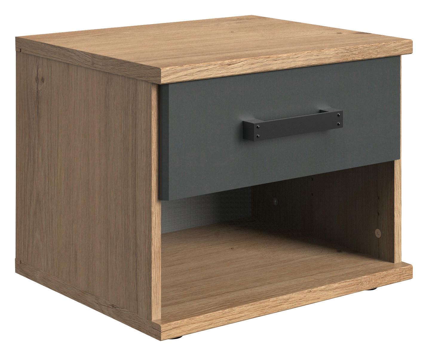 SZAFKA NOCNA LIVERPOOL - kolor dębowy/kolor grafitowy, Design, materiał drewnopochodny (46/38/40cm) - MID.YOU