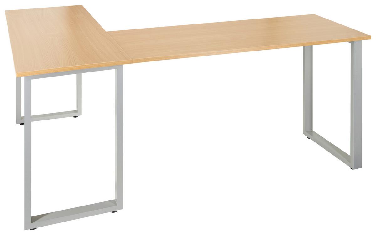 Kotna Pisalna Miza Workspace Basic I, Srebrna, Barva Hrasta - srebrne barve/barve bukve, Basics, kovina/leseni material (165/120/75cm) - MID.YOU