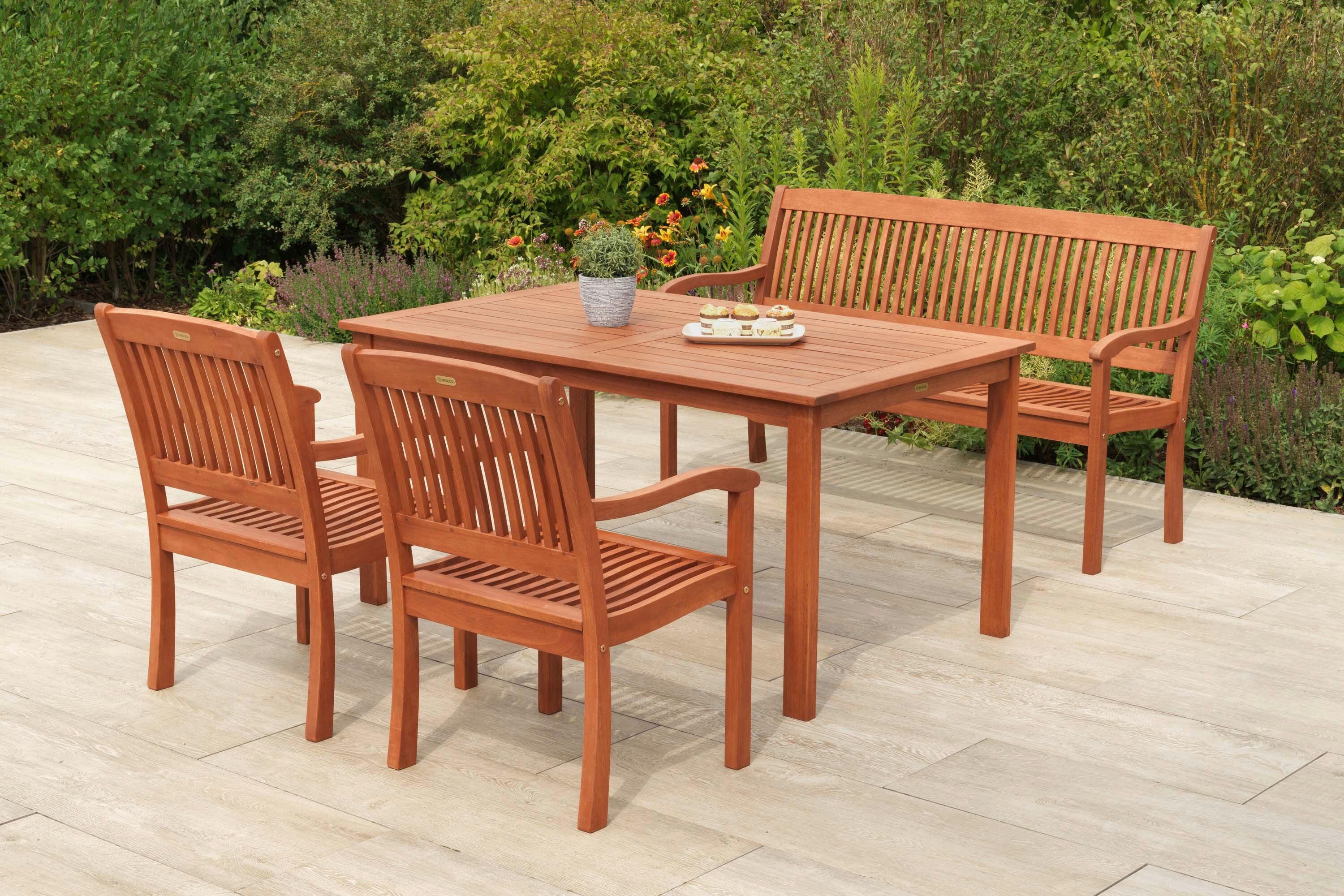 Gartentischgruppe Maracaibo 4-tlg. - Eukalyptusholzfarben, KONVENTIONELL, Holz - Gardenson