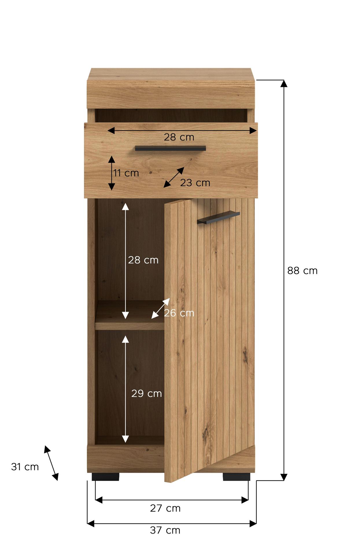 Midischrank Scout Eiche Artisan - Schwarz/Eiche Artisan, Trend, Holzwerkstoff/Kunststoff (37/88/31cm) - MID.YOU