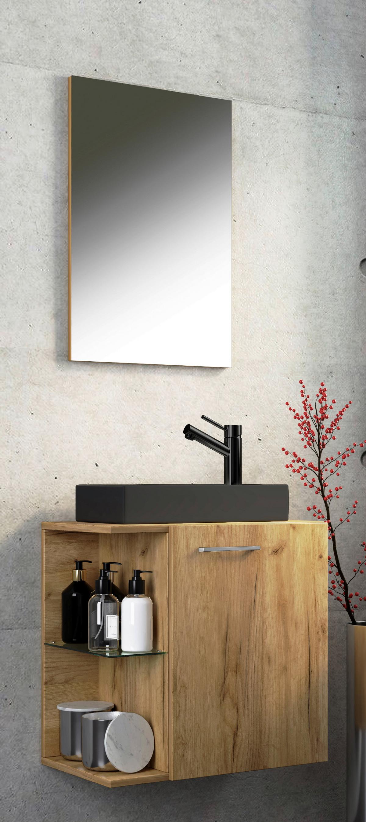 GÄSTEBAD HAUSA BL - Honigeiche/Alufarben, Modern, Glas/Keramik (52cm) - MID.YOU