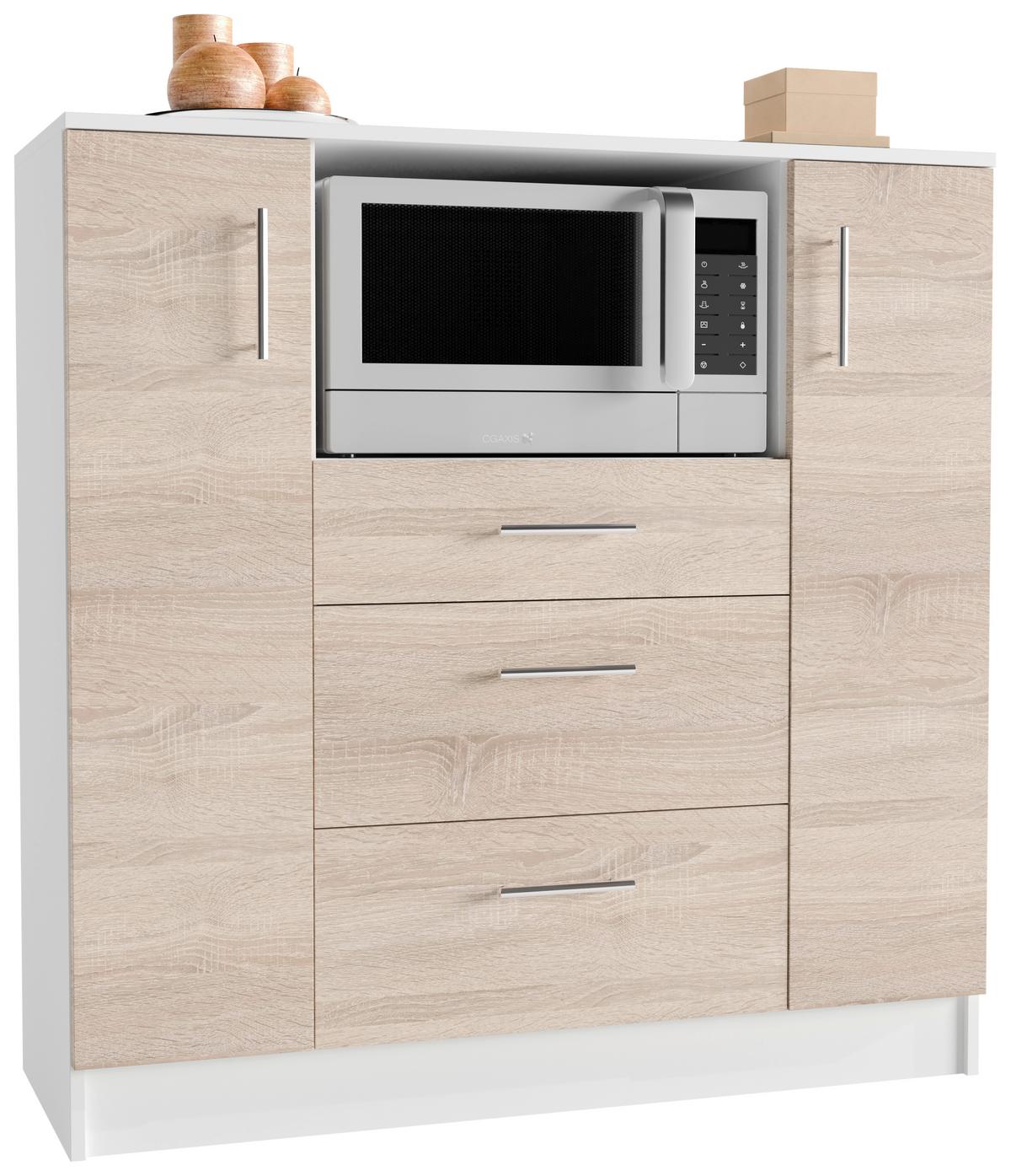 Kredenca Esilo, Hrast, Bela - bela/barve aluminija, Design, kovina/leseni material (109/110/40cm) - MID.YOU