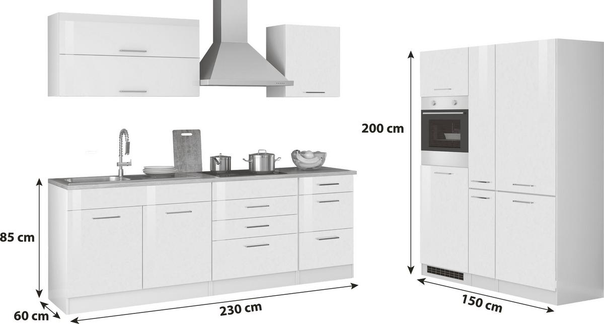 Küchenblock in Anthrazit inkl. E-Geräte 'Mailand' - Chromfarben/Eichefarben, MODERN, Holzwerkstoff/Metall (230-150cm) - Held