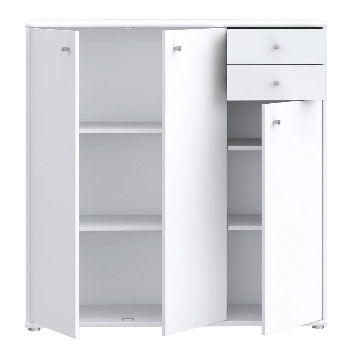 Komoda Tempra 2, Bela - bela/barve aluminija, Design, leseni material (108,8/111,1/34,8cm)