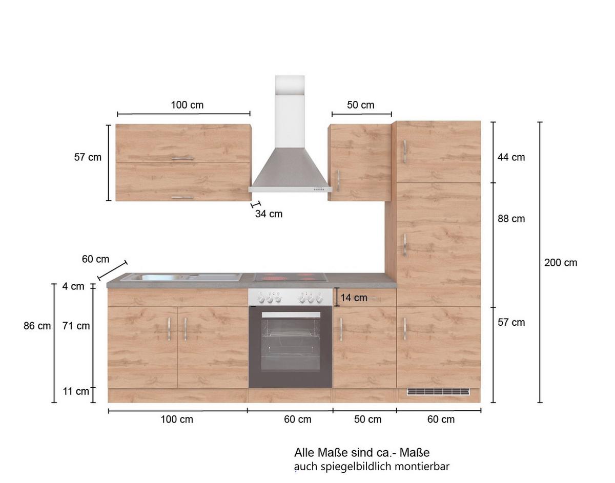 Küchenblock Sorrento mit Geräten ca. 270 cm Eichefarben - Chromfarben/Schieferfarben, MODERN, Holzwerkstoff/Metall (270cm) - Held