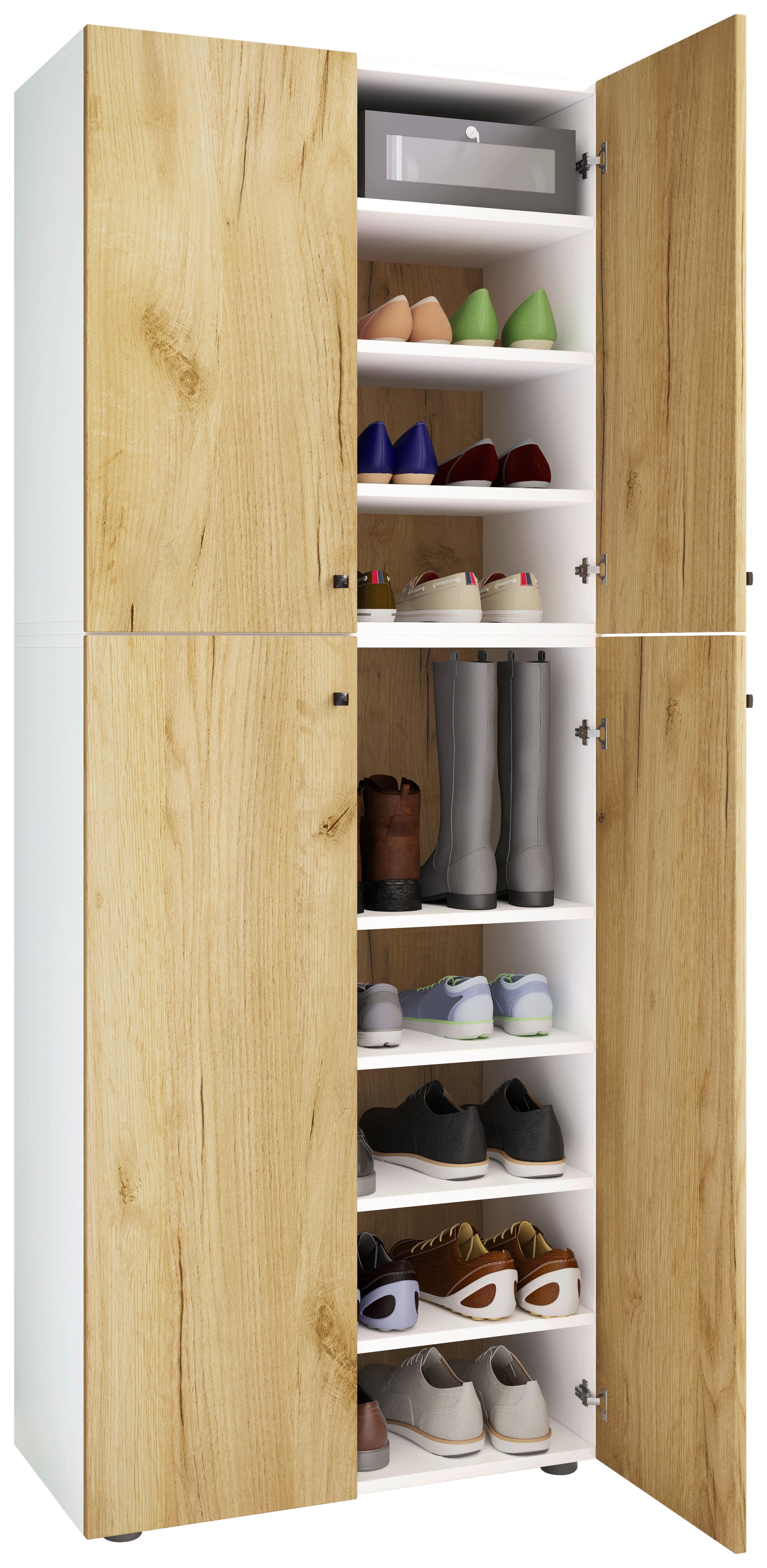 SCHUHSCHRANK LONA XXL 9 DT - Honigeiche/Weiss, Design, Holzwerkstoff/Kunststoff (70/182/39cm) - MID.YOU