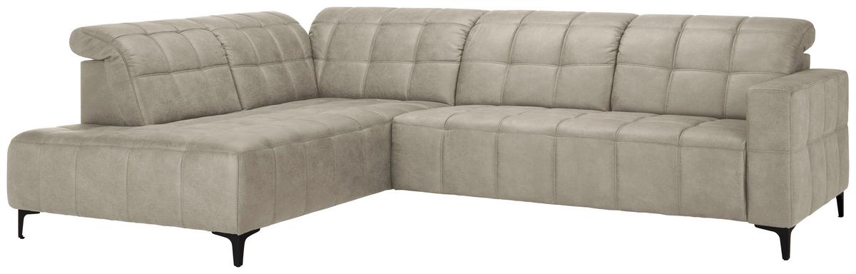 Ecksofa Panama links Grau - Schwarz/Grau, KONVENTIONELL, Textil/Metall (216/89-102/304cm) - Premium Living