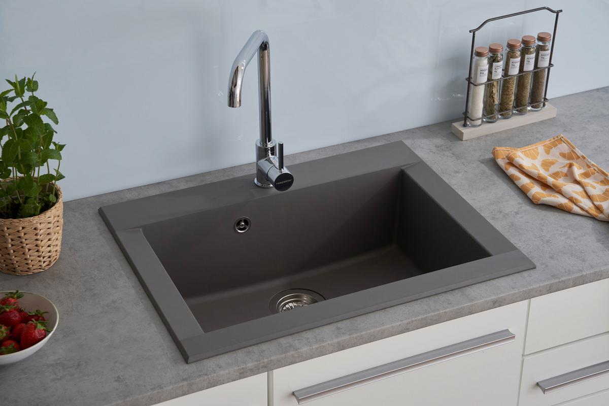Einbauspüle Ohio ca. 66x21x50 cm Grau - Grau, Trend, Glas/Kunststoff (66/21/50cm) - Respekta
