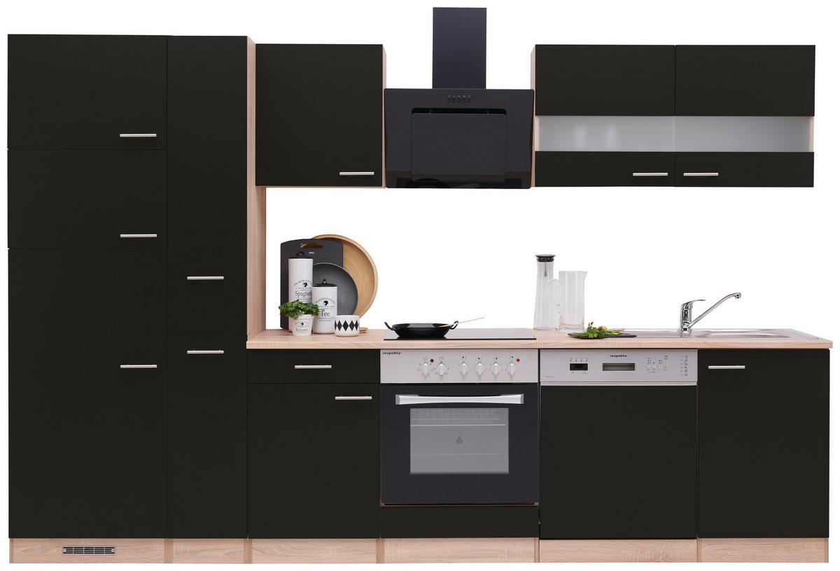 Küchenblock ECONOMY m. Geräten ca. 310 cm Schwarz/Eiche - Eichefarben/Schwarz, Basics, Holzwerkstoff (310cm) - Respekta