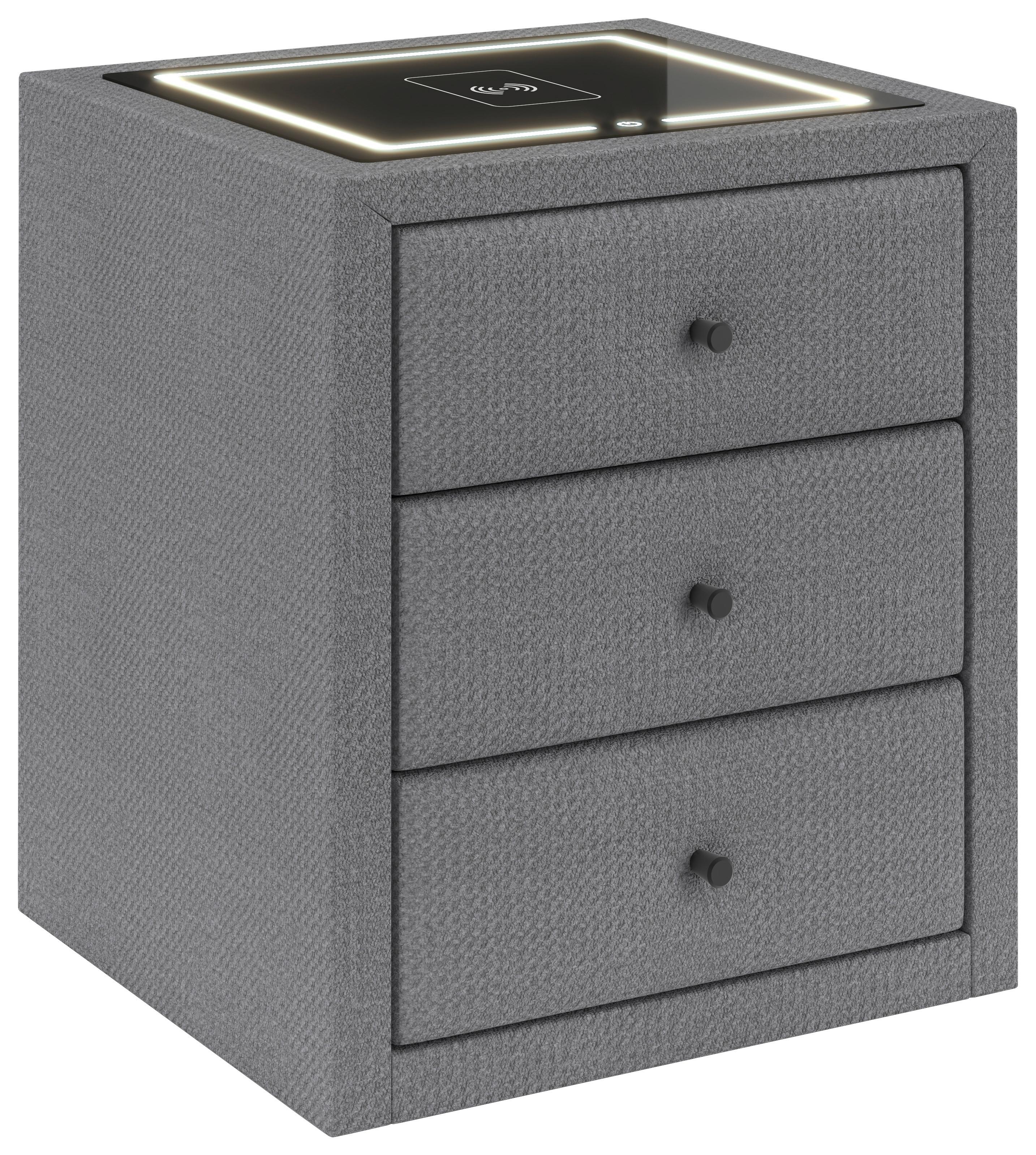 Noćni Ormarić Brisbane Ii - siva/crna, Trend, staklo/drvni materijal (49,5/56,5/46cm) - Premium Living