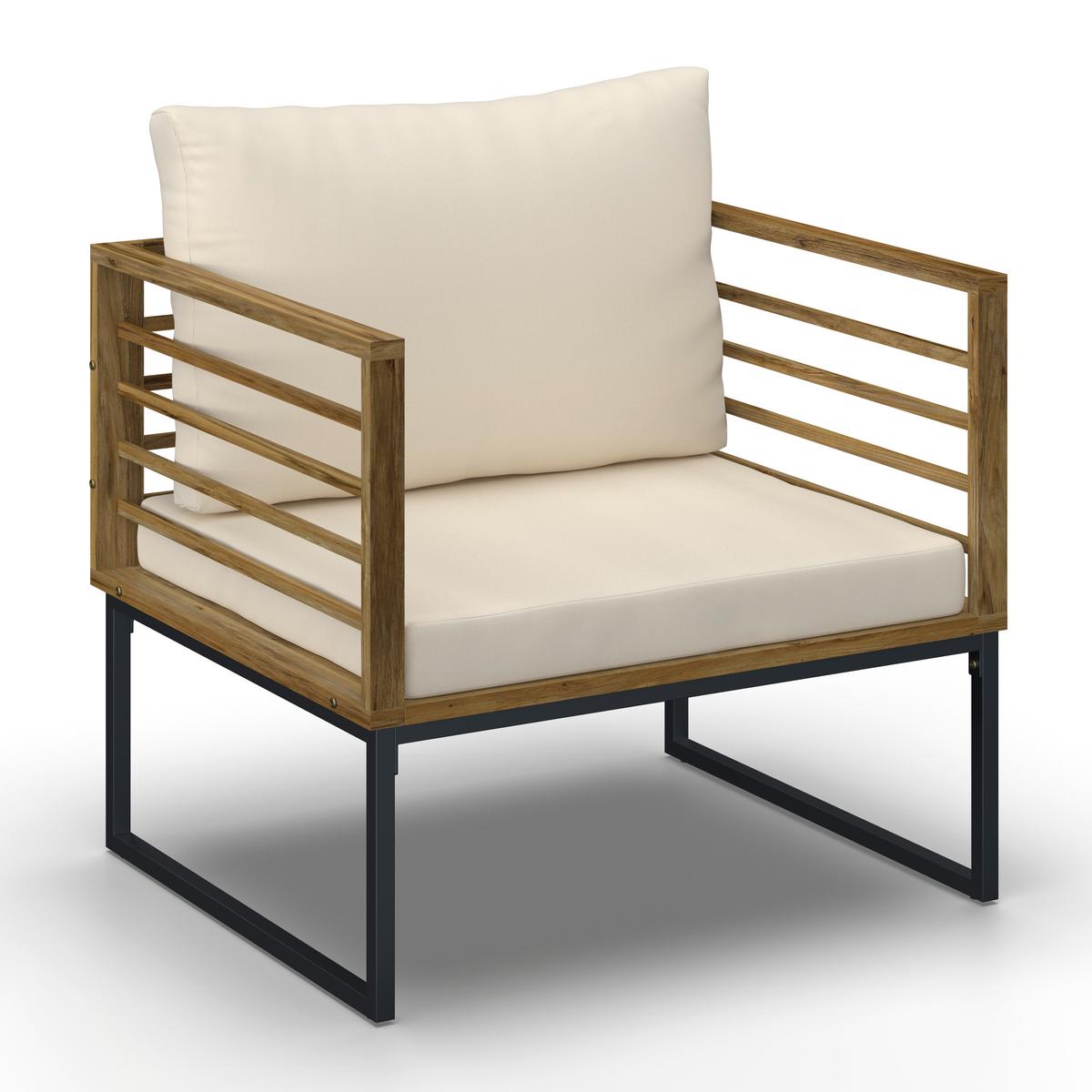 Loungegarnitur Silas Creme Holz/Textil/Metall - Creme/Akaziefarben, Modern, Holz/Textil (130/85/80cm) - Bessagi Garden