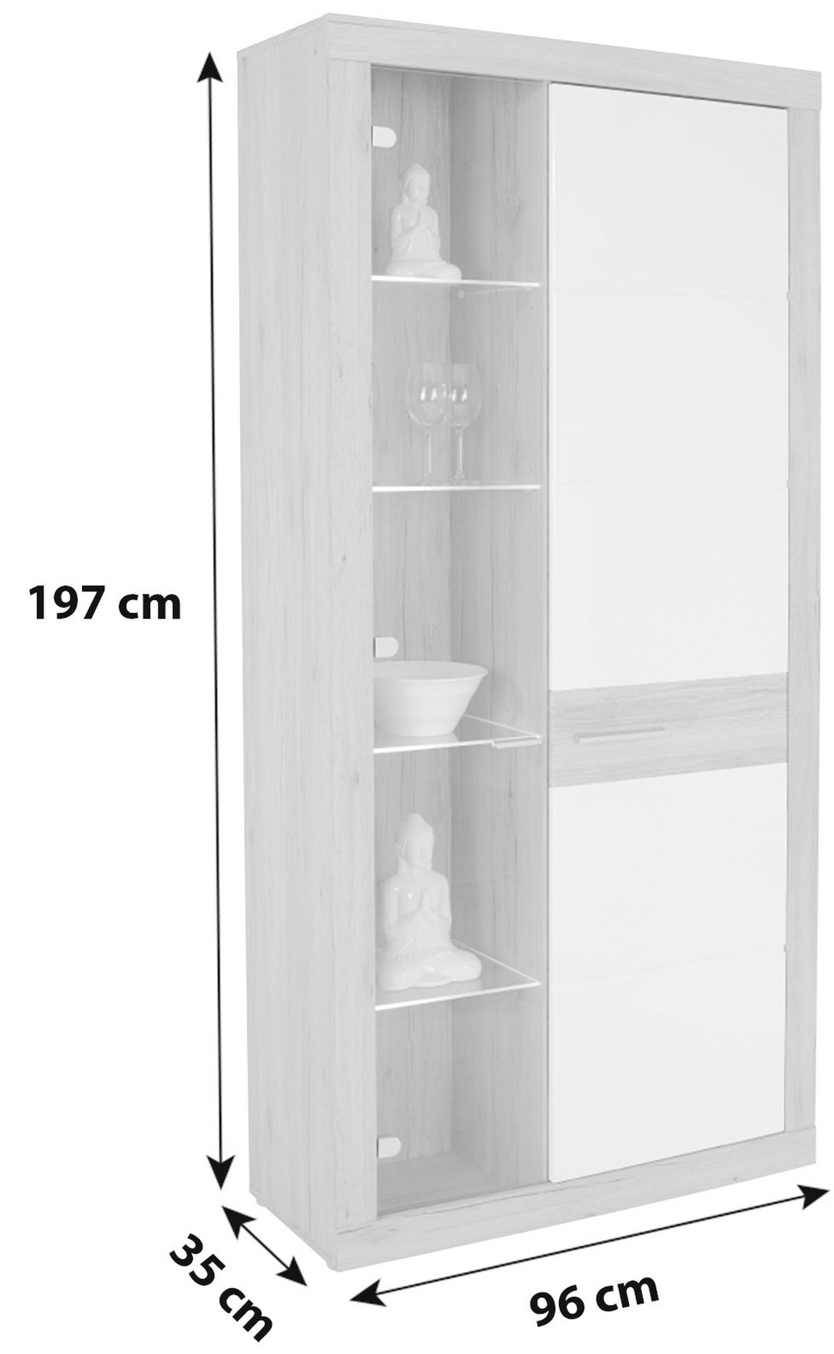 Vitrină Malta - alb/gri, Modern, material pe bază de lemn (96/197/35cm) - Modern Living