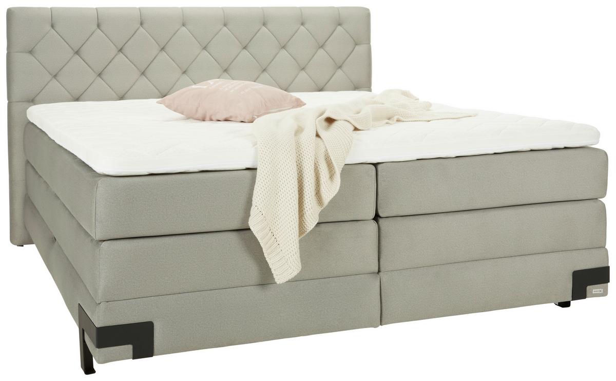 Boxspringbett Palio in Hellgrau ca. 180x200cm - Hellgrau/Schwarz, Konventionell, Textil/Metall (180/200cm) - Premium Living