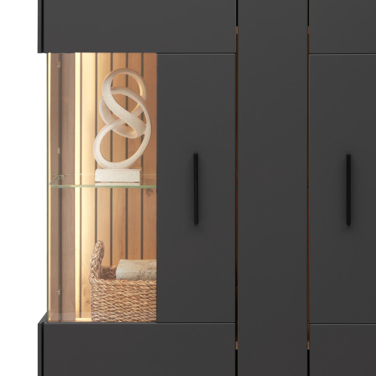 Highboard Alara Eiche/Anthrazit - Schwarz, MODERN, Glas/Holzwerkstoff (102/138/35cm) - Mömax