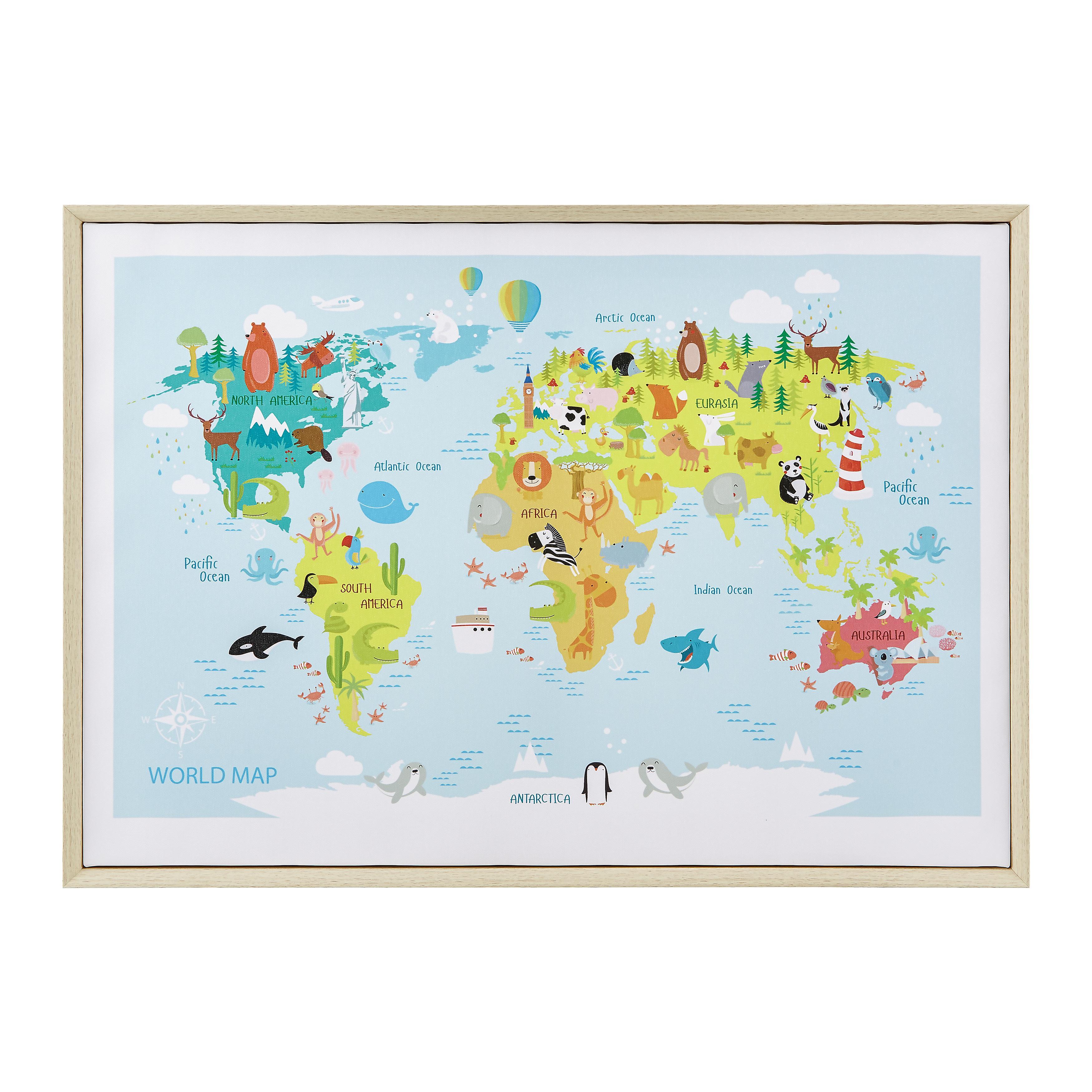 Bild World Map Animal Multicolor ca. 50x70x3,5 cm - Hellbraun/Multicolor, MODERN, Holzwerkstoff/Kunststoff (70/50/3,5cm) - Bessagi Home