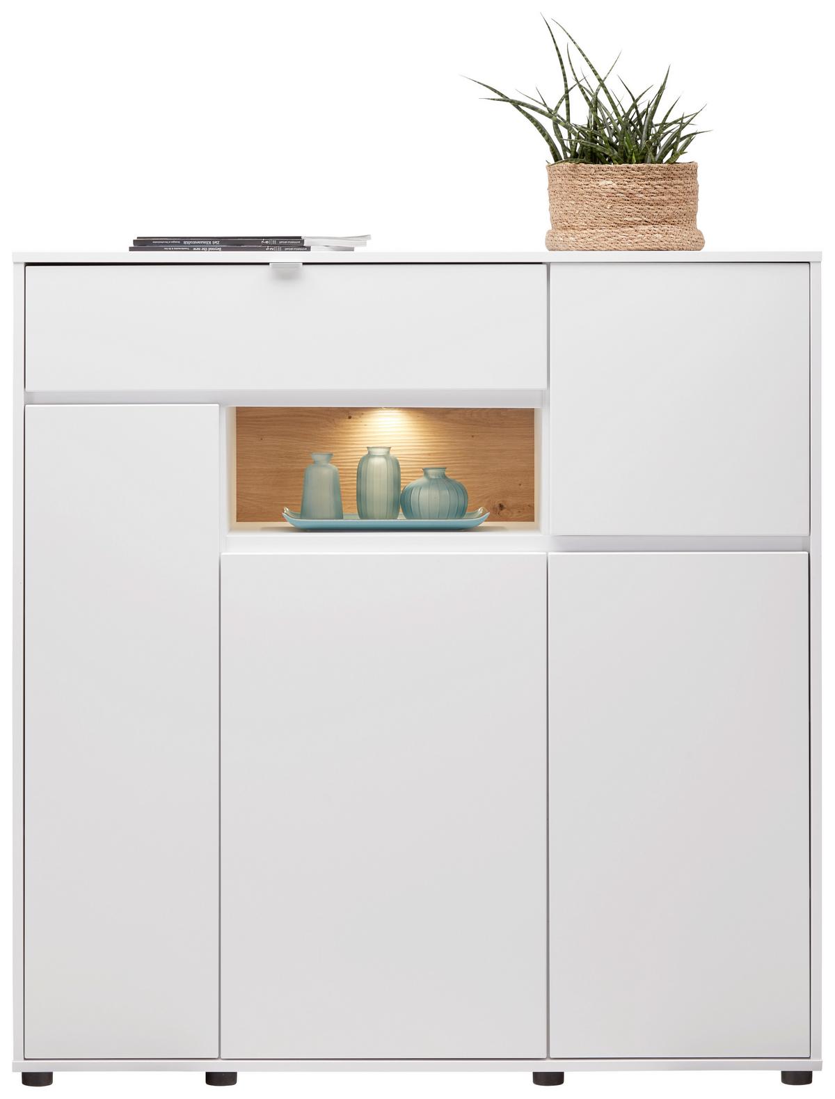 Highboard in Weiss/Eiche Artisan - Chromfarben/Weiss, Modern, Holzwerkstoff/Metall (123/126/38cm) - Mömax