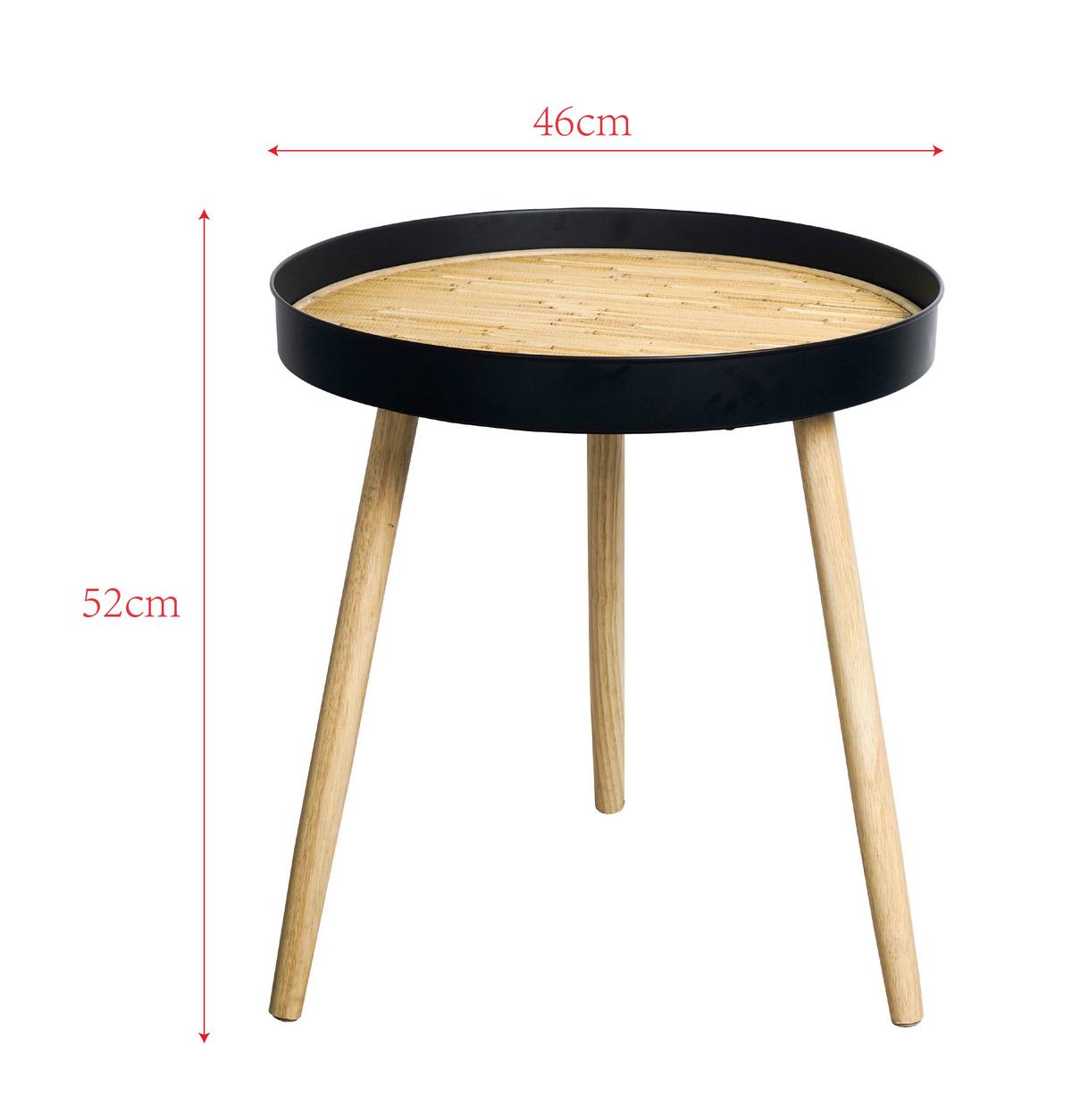 Mizica Rom 2, Jeklo, Les - črna/naravne barve, Moderno, kovina/leseni material (46/52/46cm)