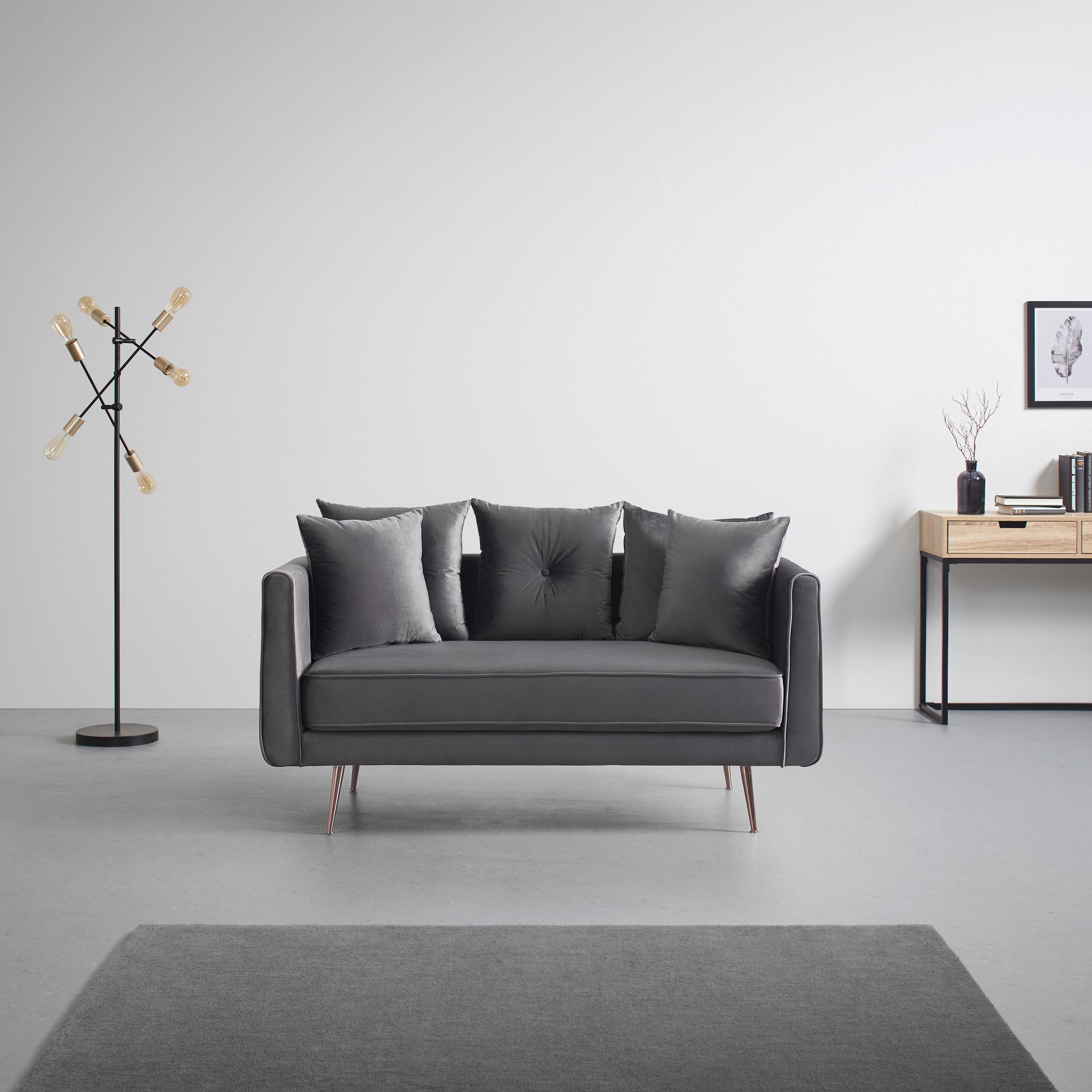 Sofa grau, "Luis", Samt - Roségold/Grau, MODERN, Holz/Textil (155/87/87cm) - Bessagi Home