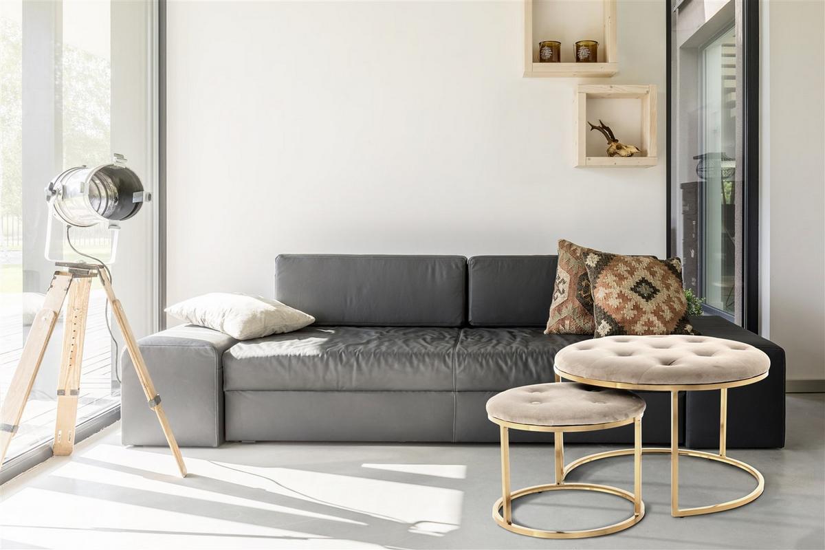 Hockerset Becky 800 - Taupe/Goldfarben, Design, Textil/Metall (40-60/32-41cm) - Kayoom