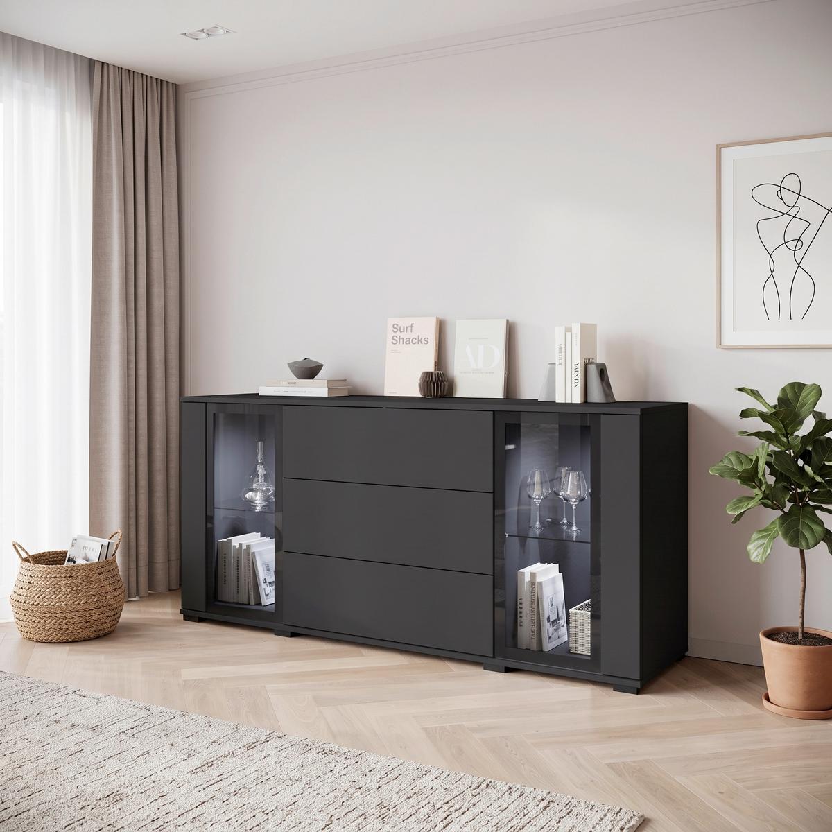 Tálalószekrény Caro 150 - fekete, Design, műanyag/faalapú anyag (150/69,7/39,5cm) - P & B