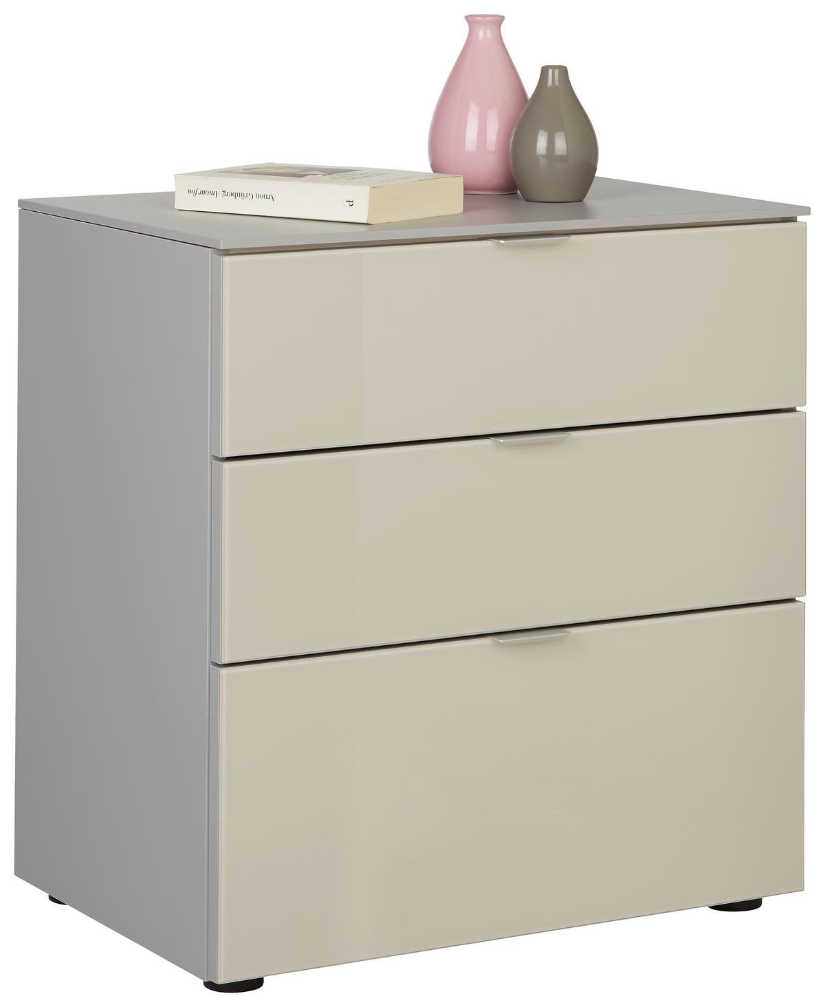 Nachtkästchen in Hellgrau/Sandfarben - Sandfarben/Alufarben, MODERN, Glas/Holzwerkstoff (58/63/40cm) - Premium Living