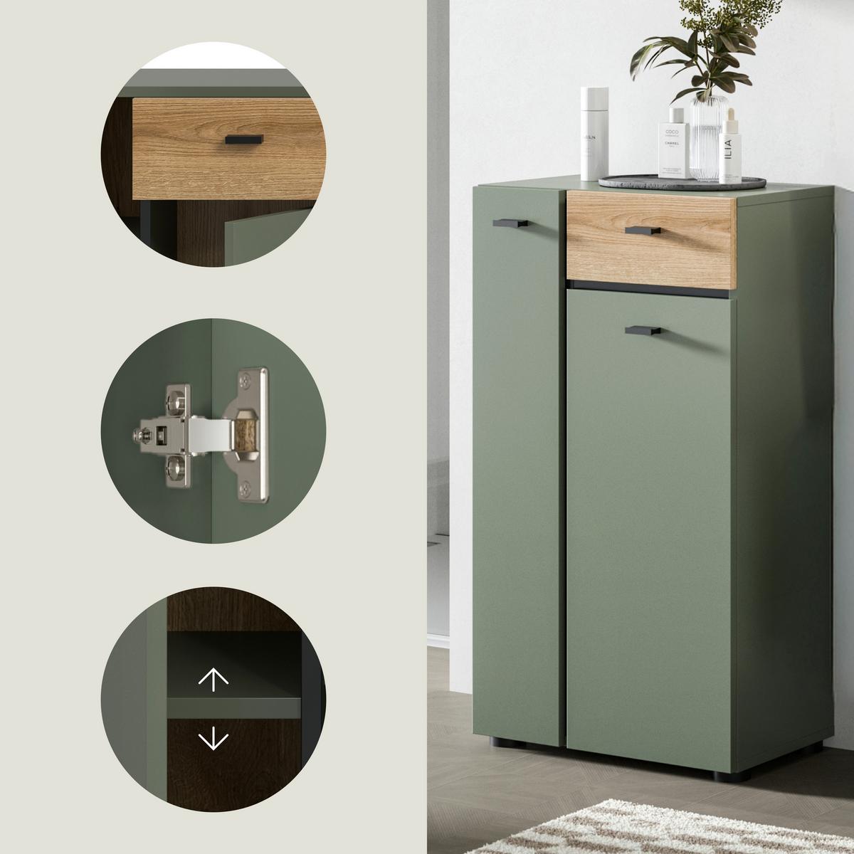 Midischrank Aqua Grün/Eichefarben - Eichefarben/Schwarz, Trend, Holzwerkstoff/Kunststoff (51/91/30cm) - MID.YOU