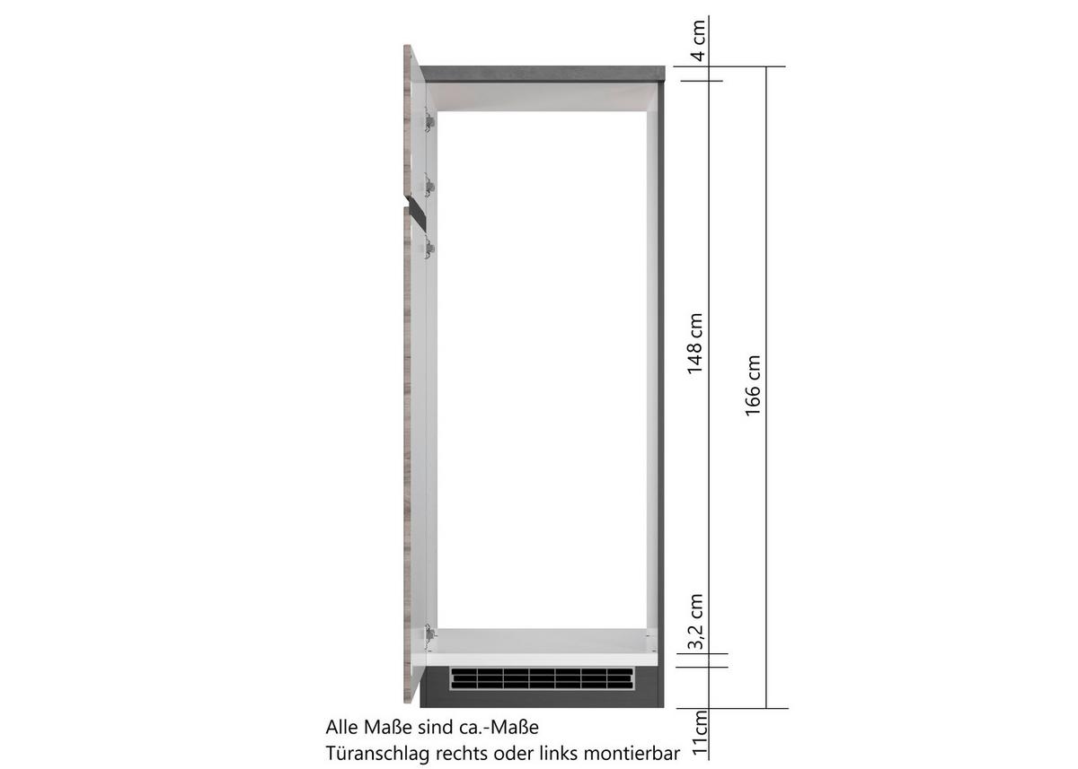 Geräteumbauschrank Turin ca. 60x166 cm Grau/Eiche - Eiche Wotan/Grau, Design, Holzwerkstoff (60/166/60cm) - Held